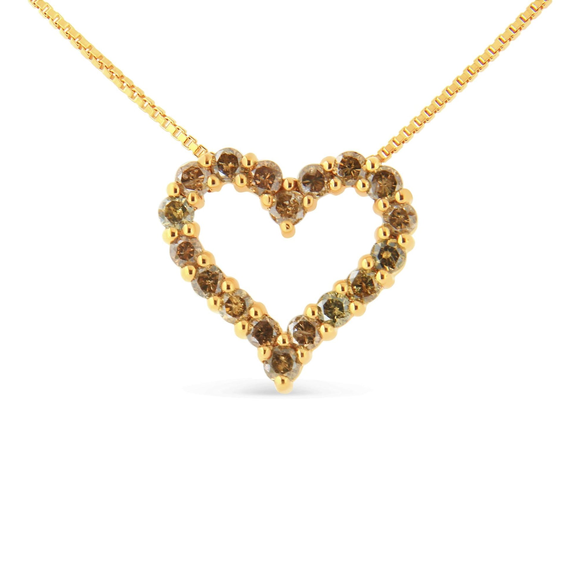 14K Yellow Gold Plated .925 Sterling Silver 1.0 Cttw Champagne Diamond Heart Pendant Necklace (K-L Color, I1-I2 Clarity) - 18"-2