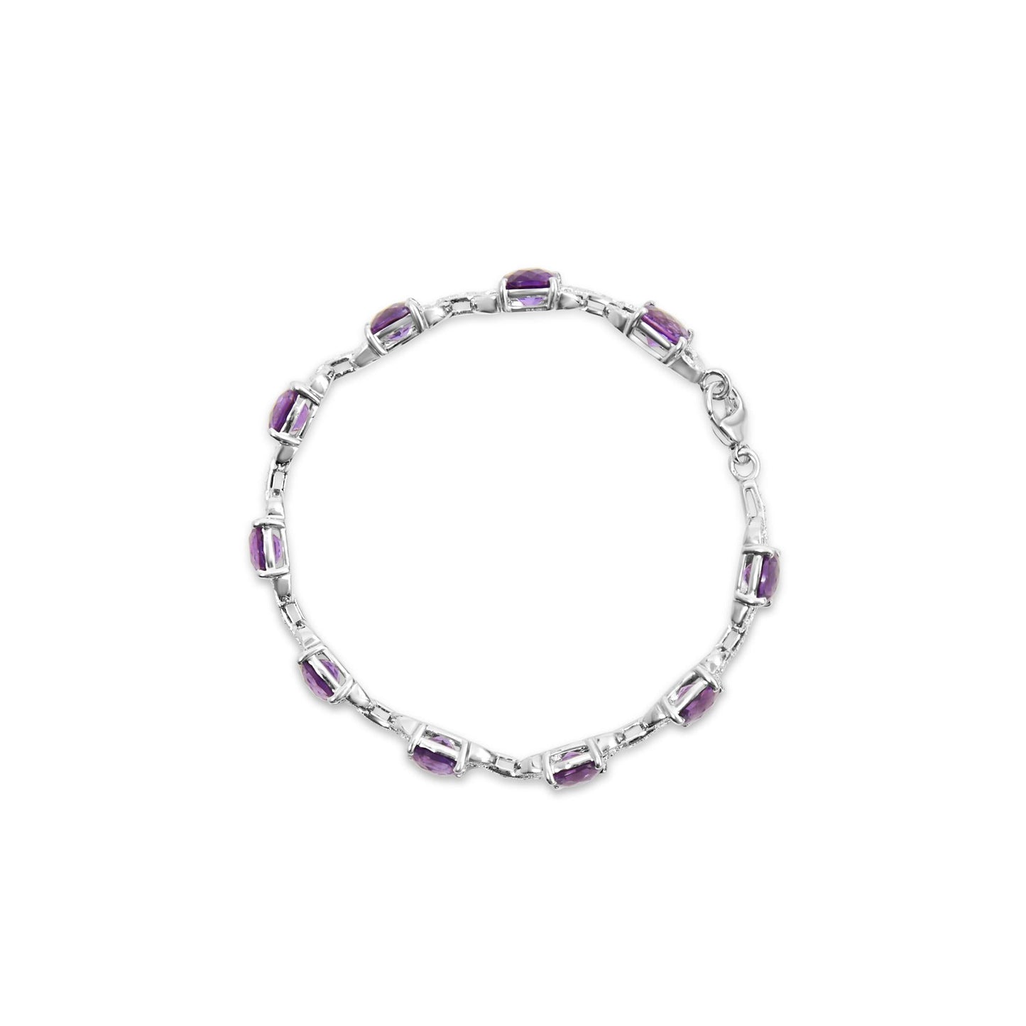 .925 Sterling Silver 7mm Cushion Cut Amethyst Gemstone and Diamond Tennis Link Bracelet (I-J Color, I1-I2 Clarity) - Size 7"-2