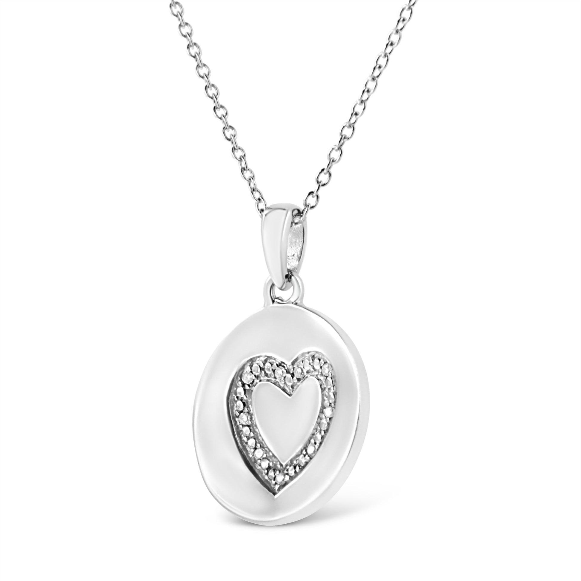 .925 Sterling Silver Prong-Set Diamond Accent Heart Emblemed 18" Pendant Necklace (I-J Color, I1-I2 Clarity)-2