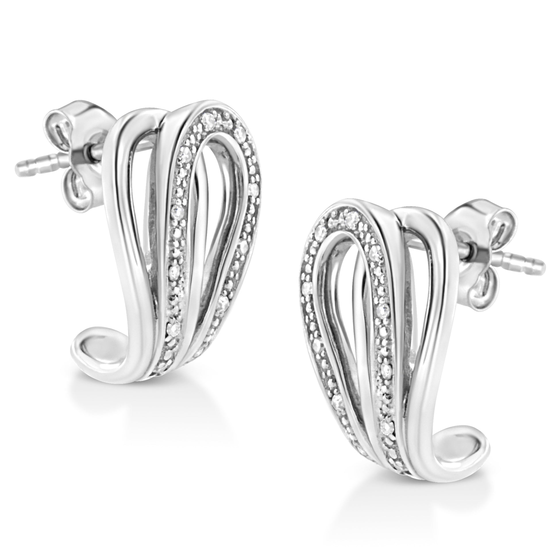 .925 Sterling Silver Pave-Set Diamond Accent Horseshoe Hoop Earring (I-J Color, I1-I2 Clarity)-2