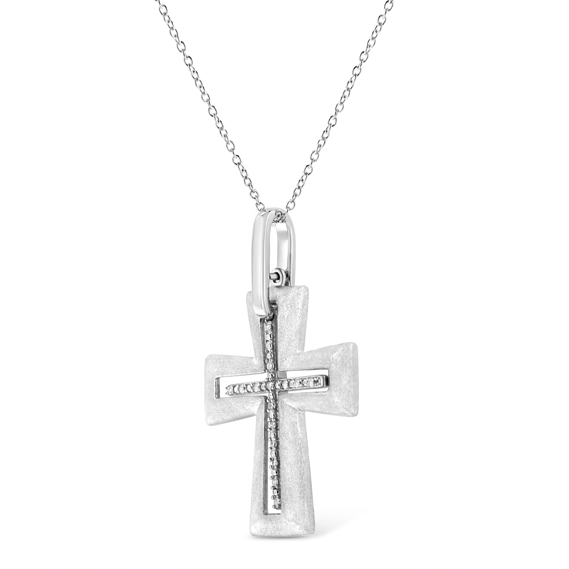 .925 Sterling Silver Prong-Set Diamond Accent Cross 18" Pendant Necklace (I-J Color, I1-I2 Clarity)-2