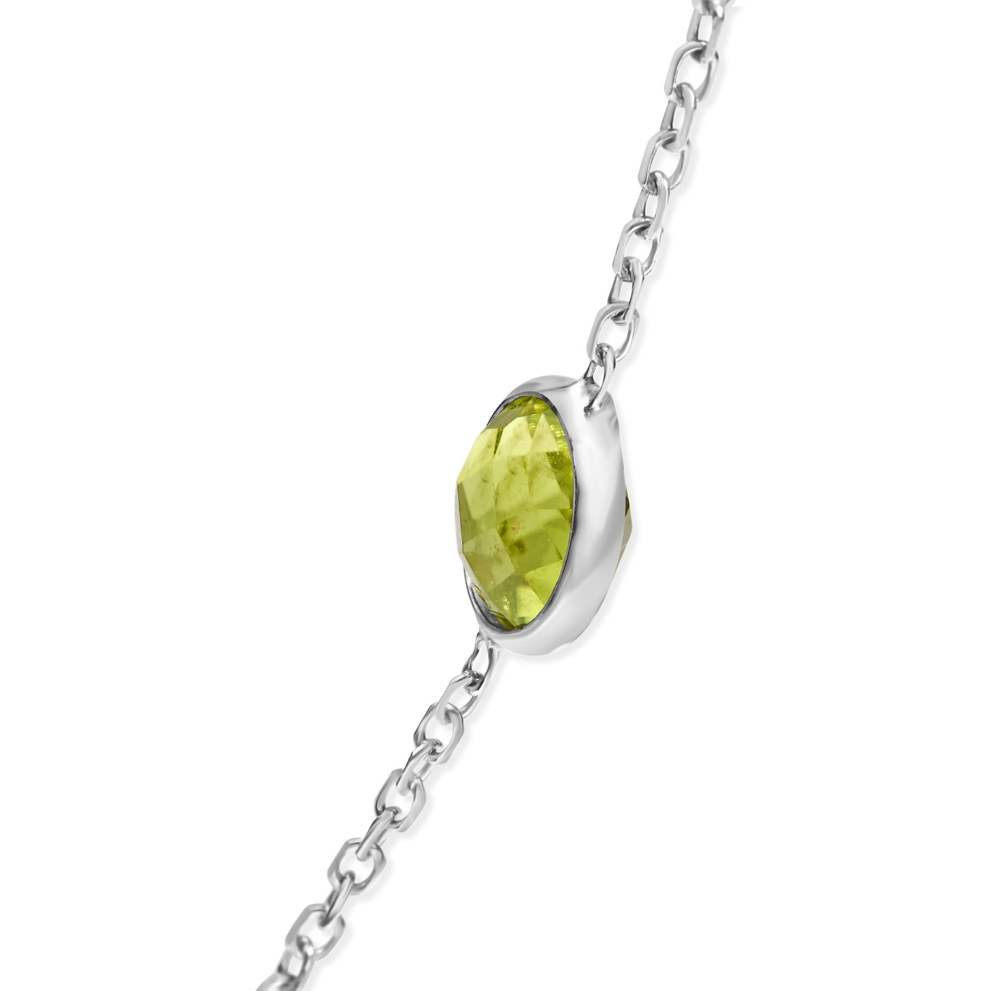 14K White Gold Bezel Set Mixed Gemstone 7 Station Adjustable 18"-24" Necklace-2