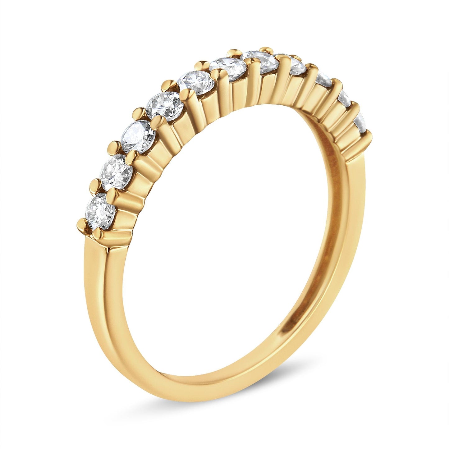 14K Yellow Gold Plated .925 Sterling Silver 1/2 cttw Shared Prong Set Brilliant Round-Cut Diamond 11 Stone Band Ring (J-K Color, SI1-SI2 Clarity)-3