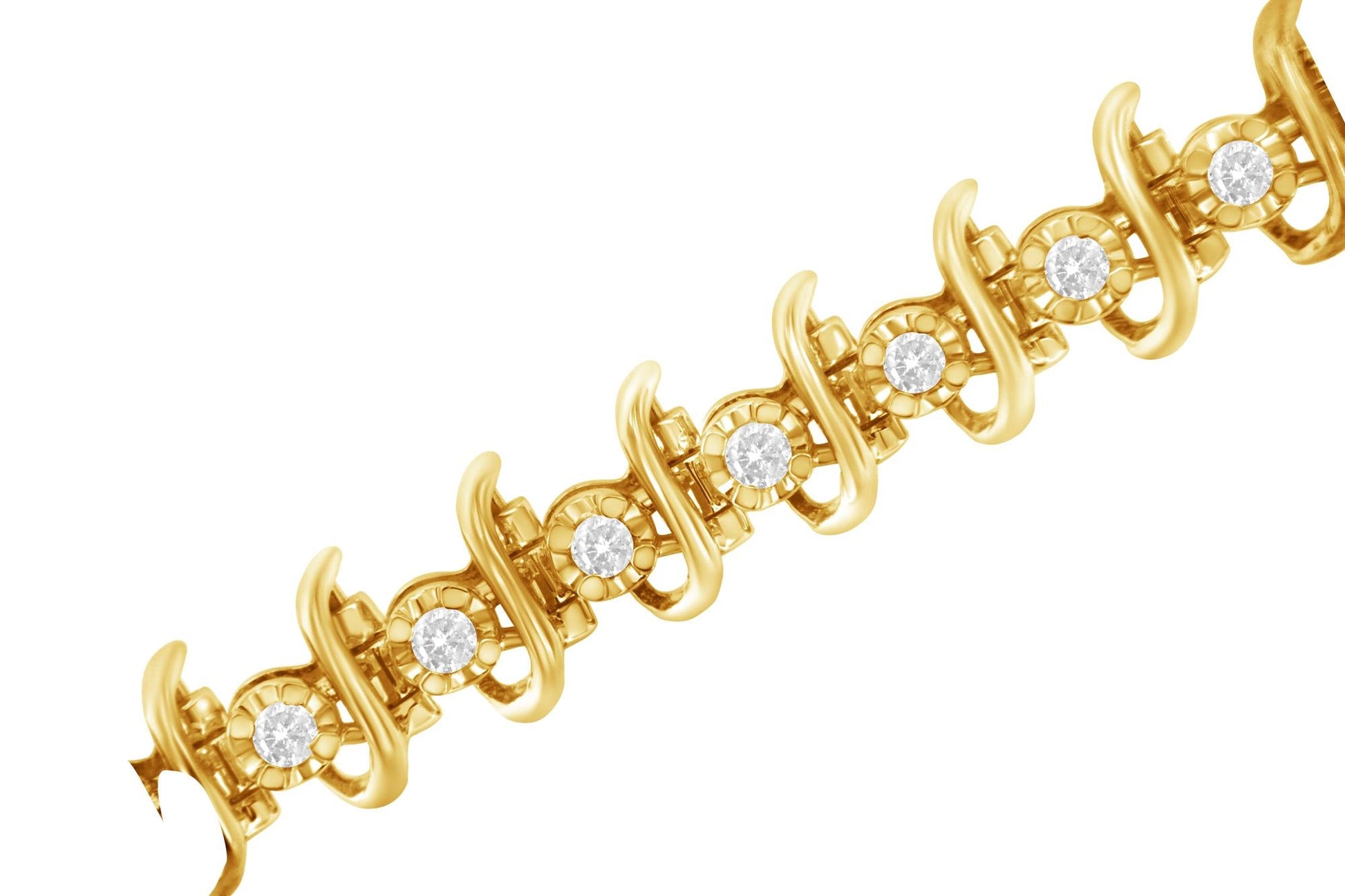 10KT Yellow Gold Plated .925 Sterling Silver 1 cttw Prong-Set Diamond Link Bracelet (J-K, I1-I2) - 7.5"-3