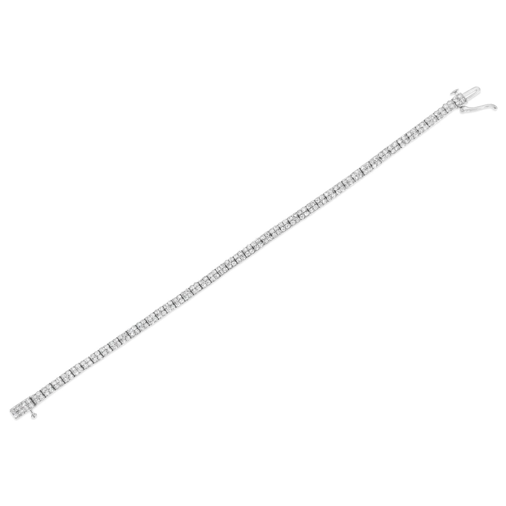 .925 Sterling Silver 3.0 Cttw Prong-Set Round Diamond 2 Row Link Tennis Bracelet (I-J Color, I3 Clarity) - 7.25"-3