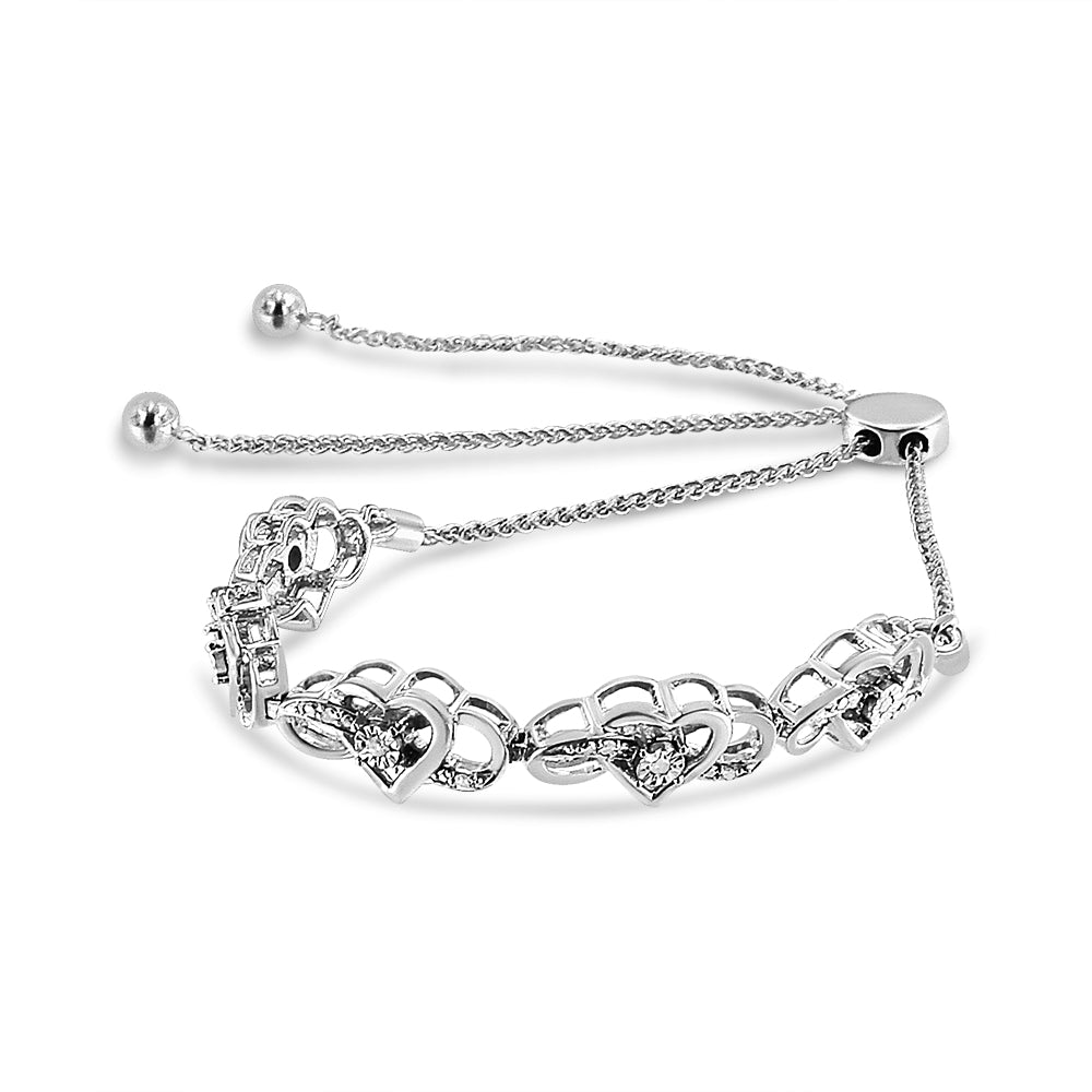 .925 Sterling Silver Miracle Set Diamond Accented Infinity Hearts 6”-9” Adjustable Bolo Bracelet (H-I Color, I2-I3 Clarity)-3
