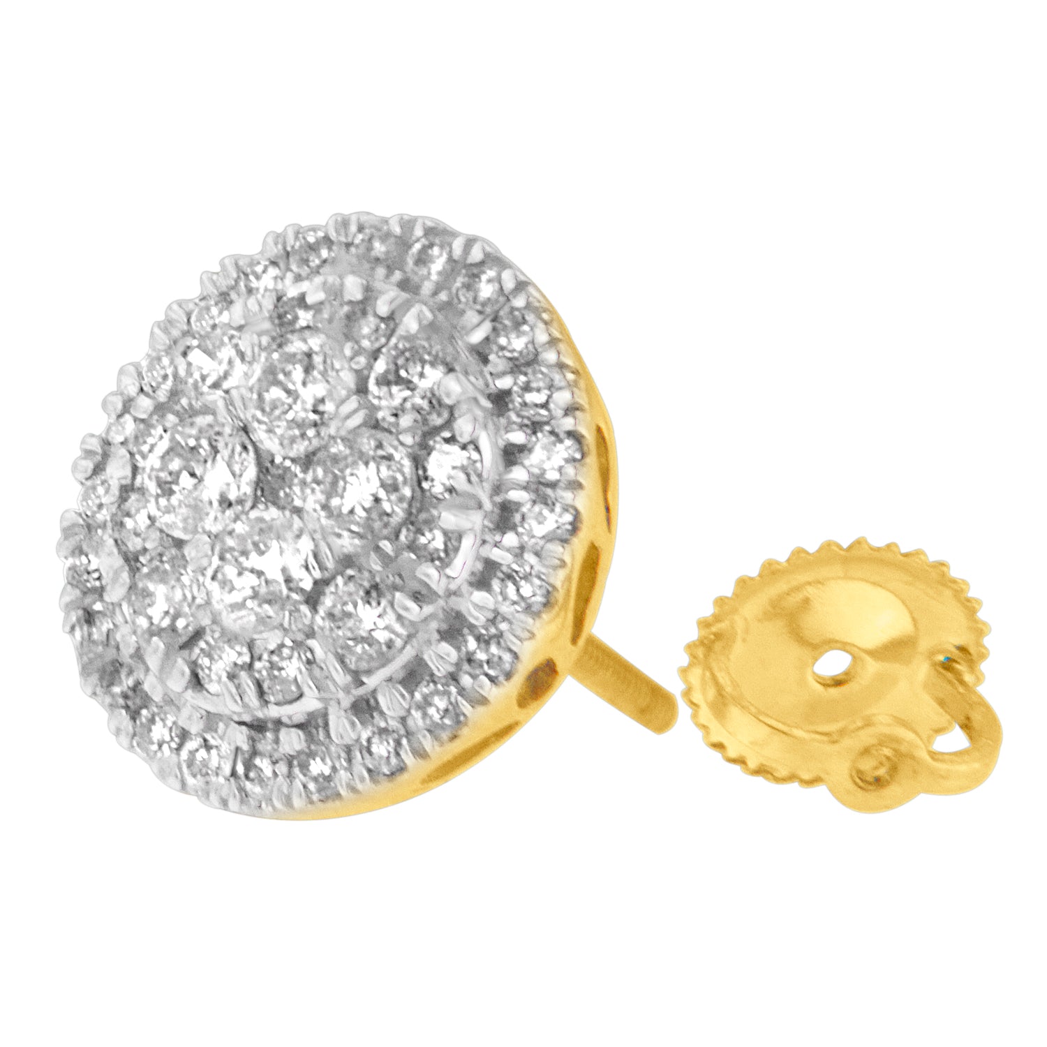 10K Yellow Gold Round Cut Diamond Earrings (1.5 cttw, H-I Color, I2-I3 Clarity)-3