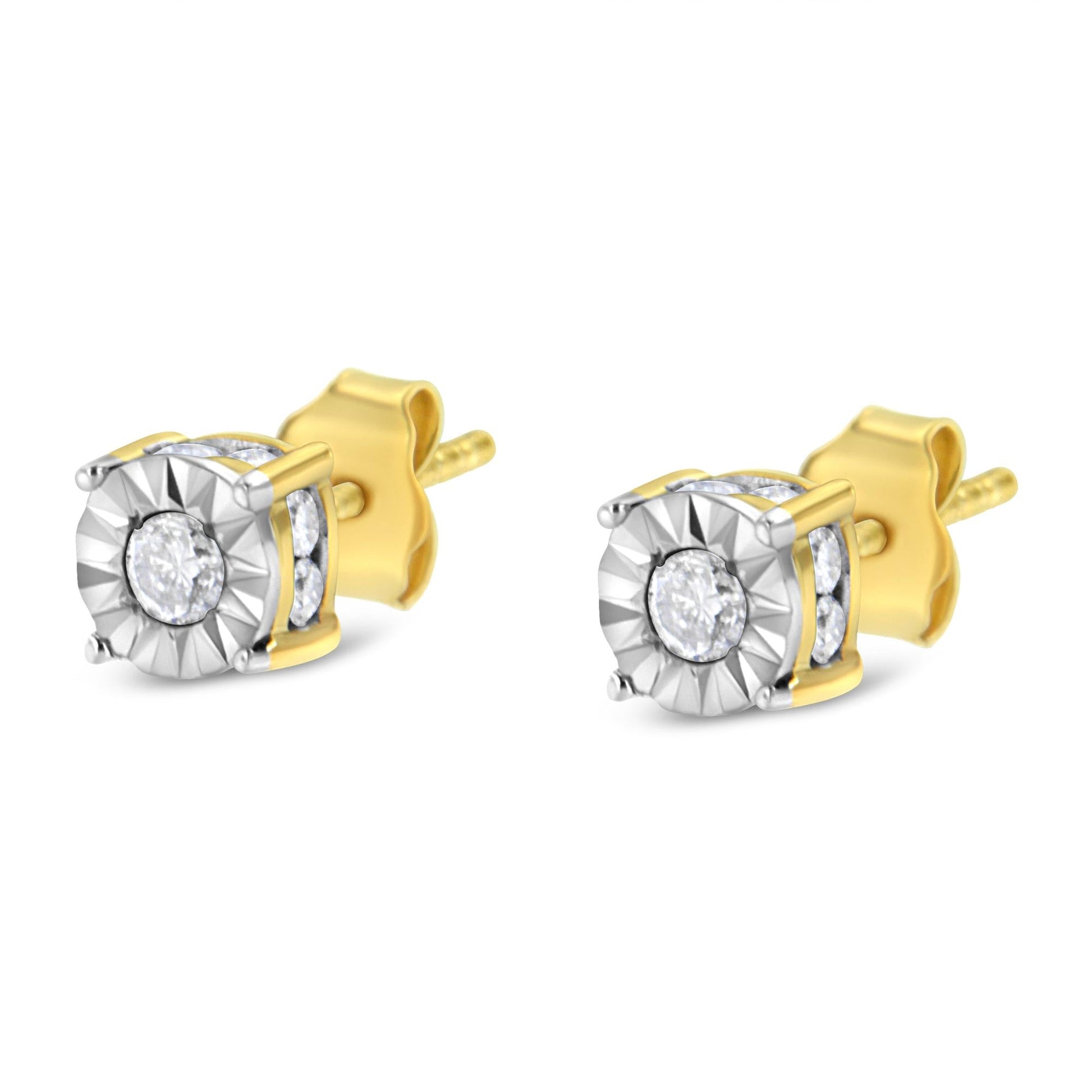 10K Yellow Gold Plated Sterling Silver 1/2 Cttw Miracle Set Diamond Stud Earring (J-K Color, I2-I3 Clarity)-3