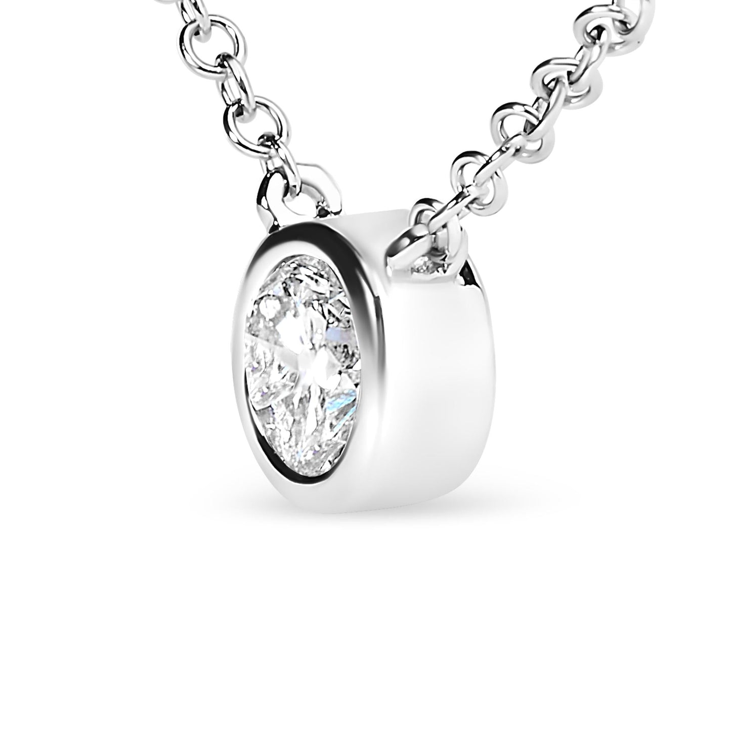 10K White Gold 3/10 Carat Round Brilliant-Cut Diamond Modern Bezel-Set Solitaire 16"-18" Pendant Necklace (H-I Color, SI2-I1 Clarity)-3