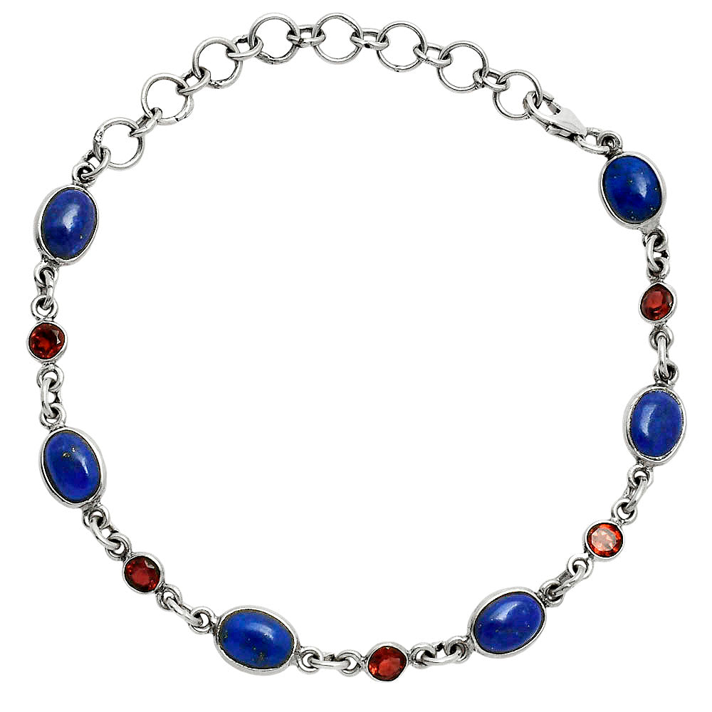 Premium Quality Lapis Lazuli - Afghanistan & Garnet Bracelet B-1006 42-EB10494-0