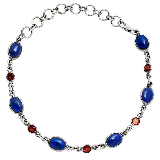 Premium Quality Lapis Lazuli - Afghanistan & Garnet Bracelet B-1006 42-EB10494-0