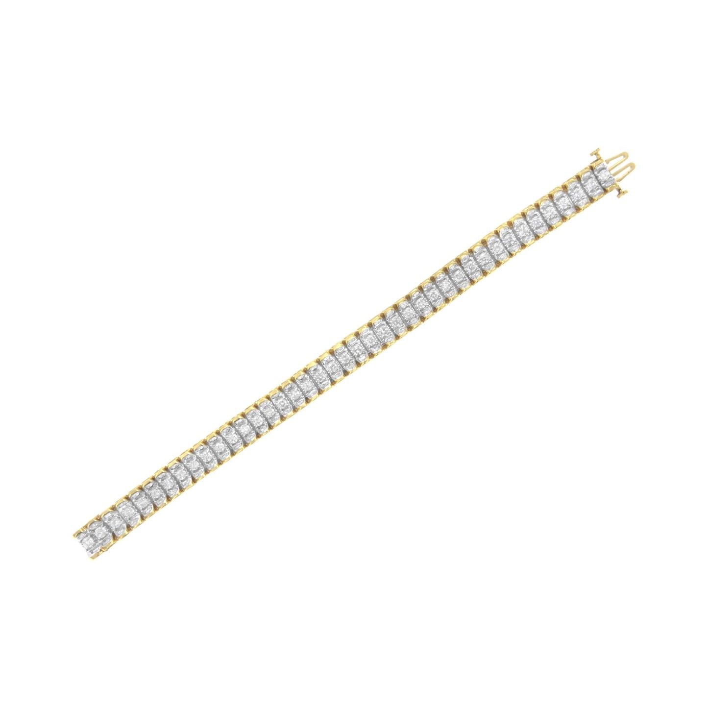 14K Yellow and White Gold 5.0 Cttw Round & Baguette Cut Diamond 7" Reflective Tennis Bracelet (H-I Color, I1-I2 Clarity)-4