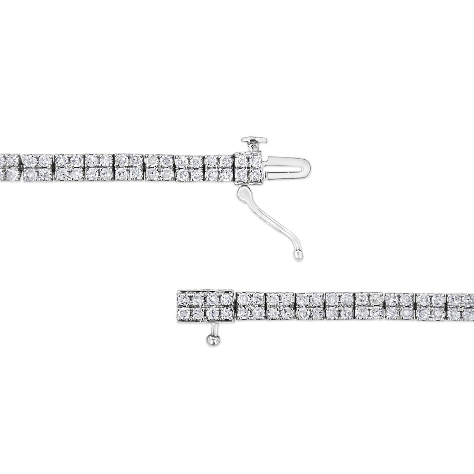 .925 Sterling Silver 3.0 Cttw Prong-Set Round Diamond 2 Row Link Tennis Bracelet (I-J Color, I3 Clarity) - 7.25"-4