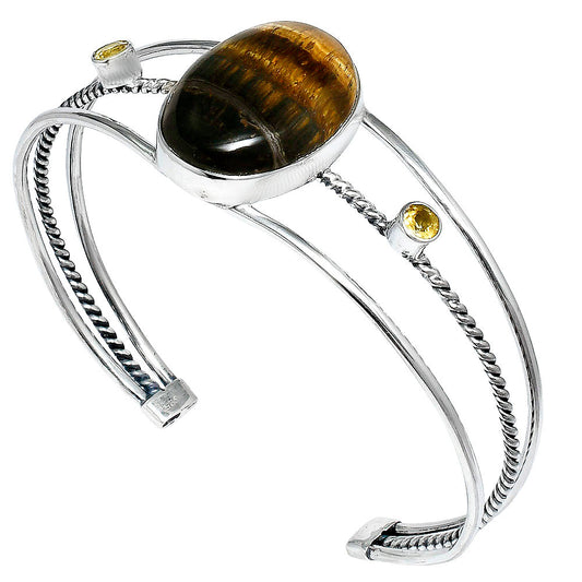 Premium Blue Tiger Eye & Citrine Cuff Bangle Bracelet B-1011 51-EB10539-0