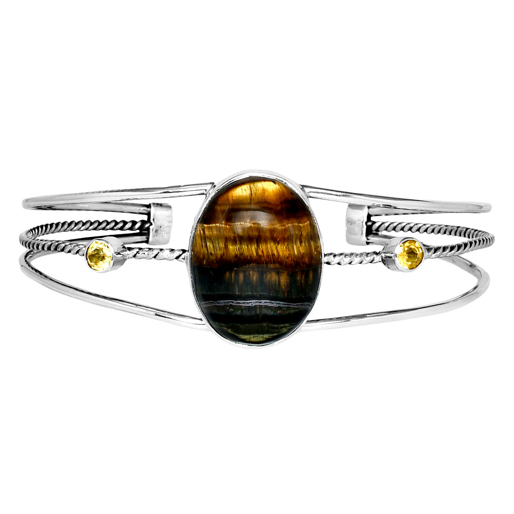 Premium Blue Tiger Eye & Citrine Cuff Bangle Bracelet B-1011 51-EB10539-1