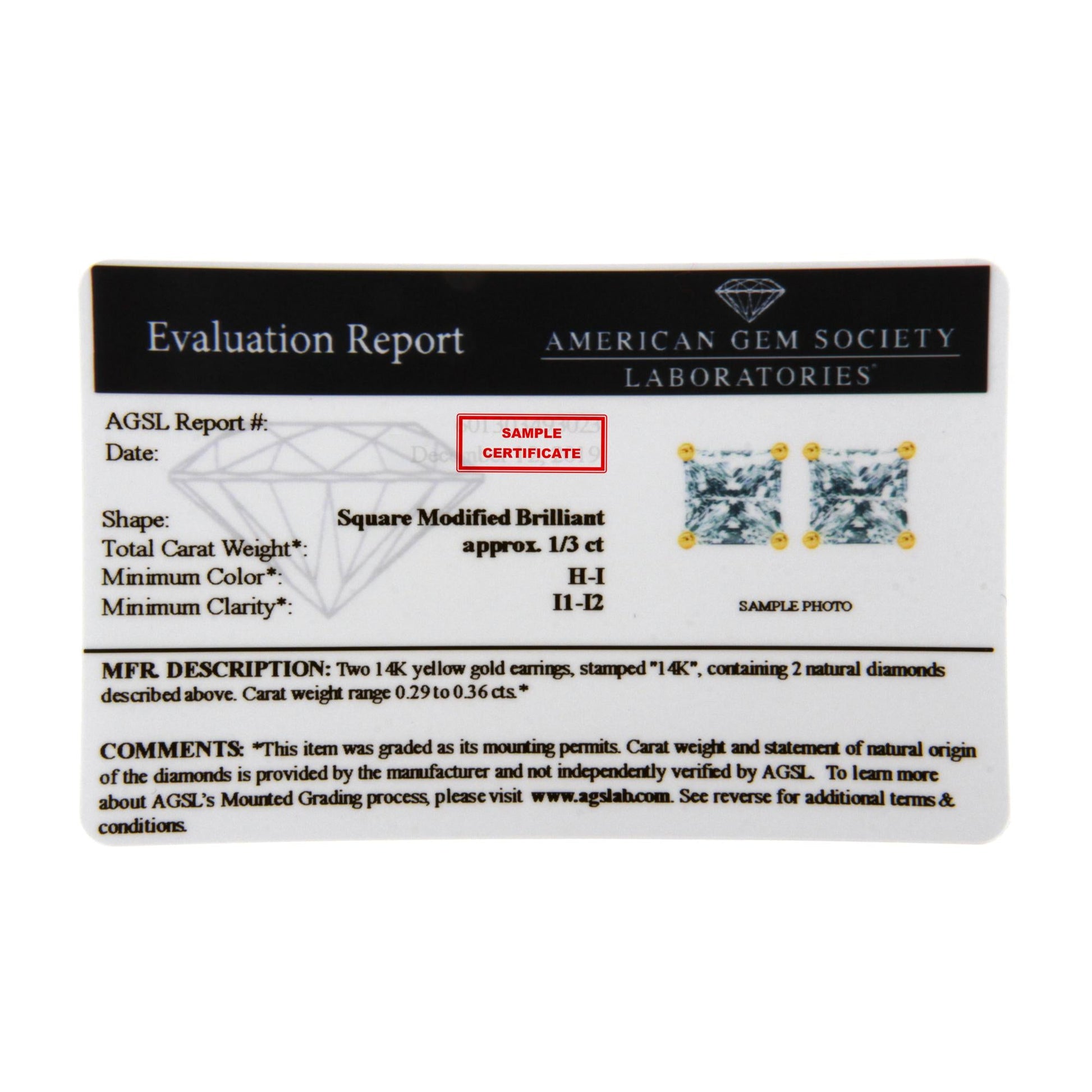 14K Yellow Gold Clarity Enhanced Princess Cut Diamond Certified Stud Earrings (0.50 cttw, H-I Color, I1-I2 Clarity)-4