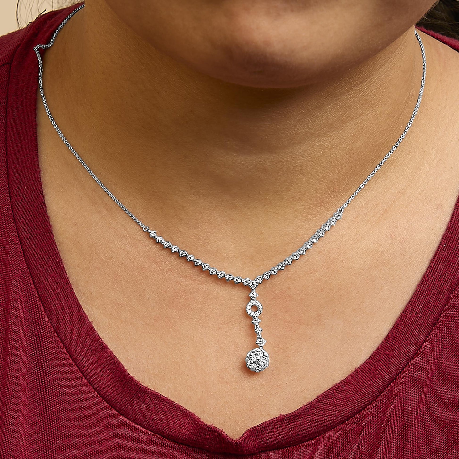 14K White Gold 6/7 Cttw Diamond Drop and V Necklace (H-I Color, SI1-SI2 Clarity) -18" Inches-3