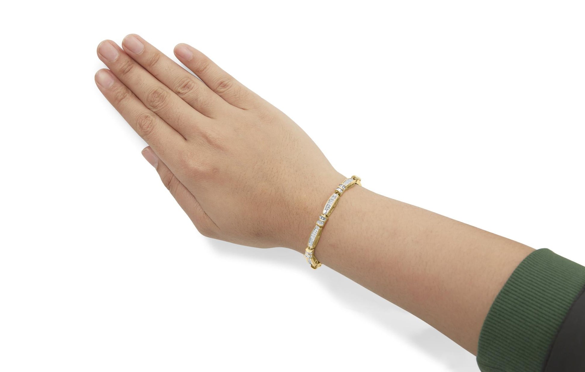 14K Yellow Gold Princess and Baguette Cut Diamond Beaded Bracelet (3.00 cttw, H-I Color, SI1-SI2 Clarity)-4