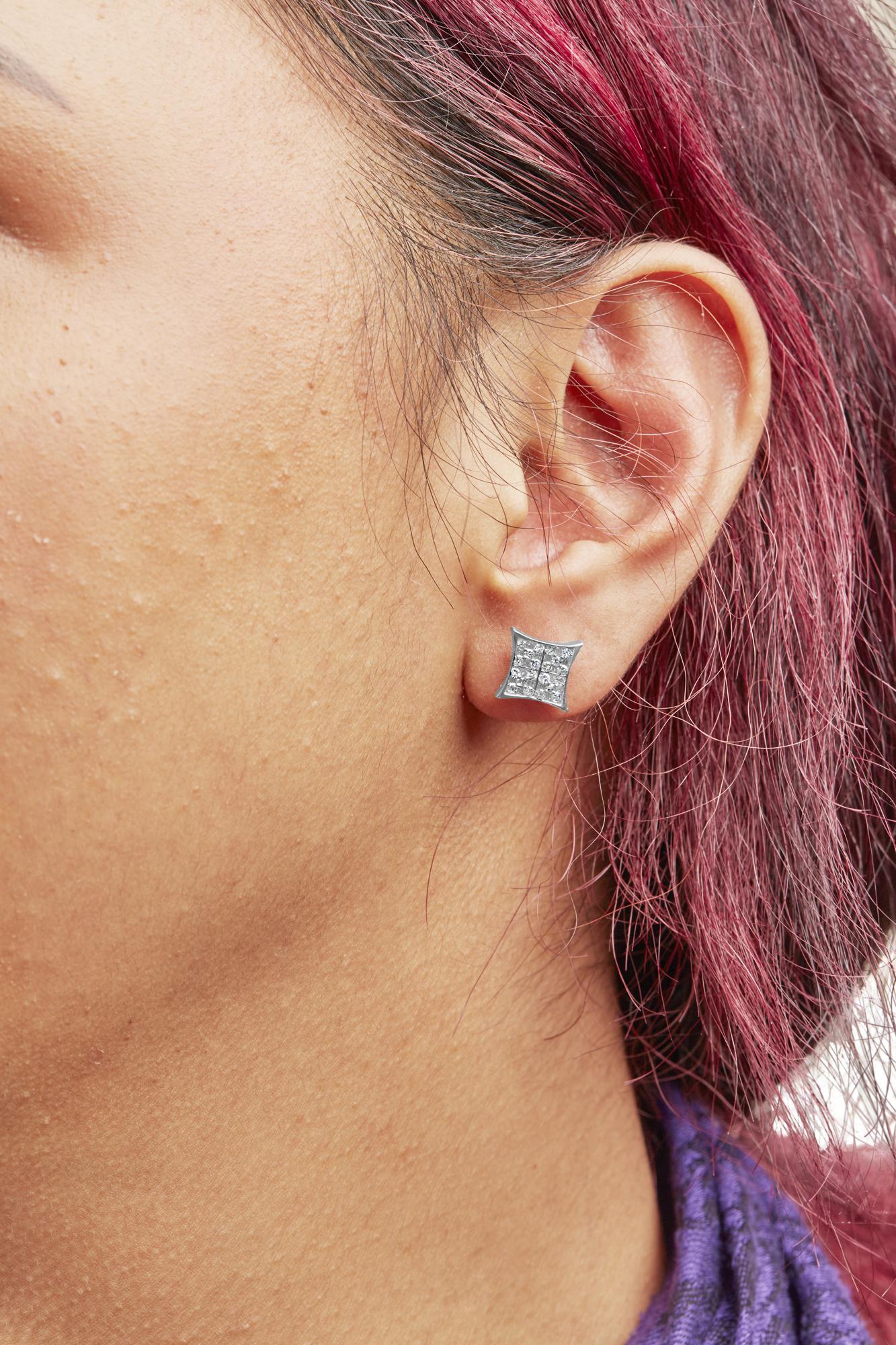 .925 Sterling Silver 3/4 Cttw Diamond Composite Curved Square Stud Earring (I-J Color, I3 Clarity)-3