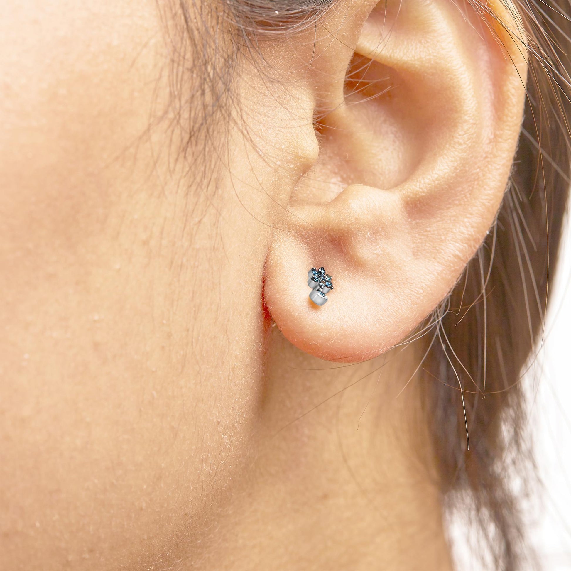 .925 Sterling Silver 1/10 Cttw Blue Diamond Star Stud with Bezel Drop Dangle Earrings (Blue Color, I2-I3 Clarity)-3