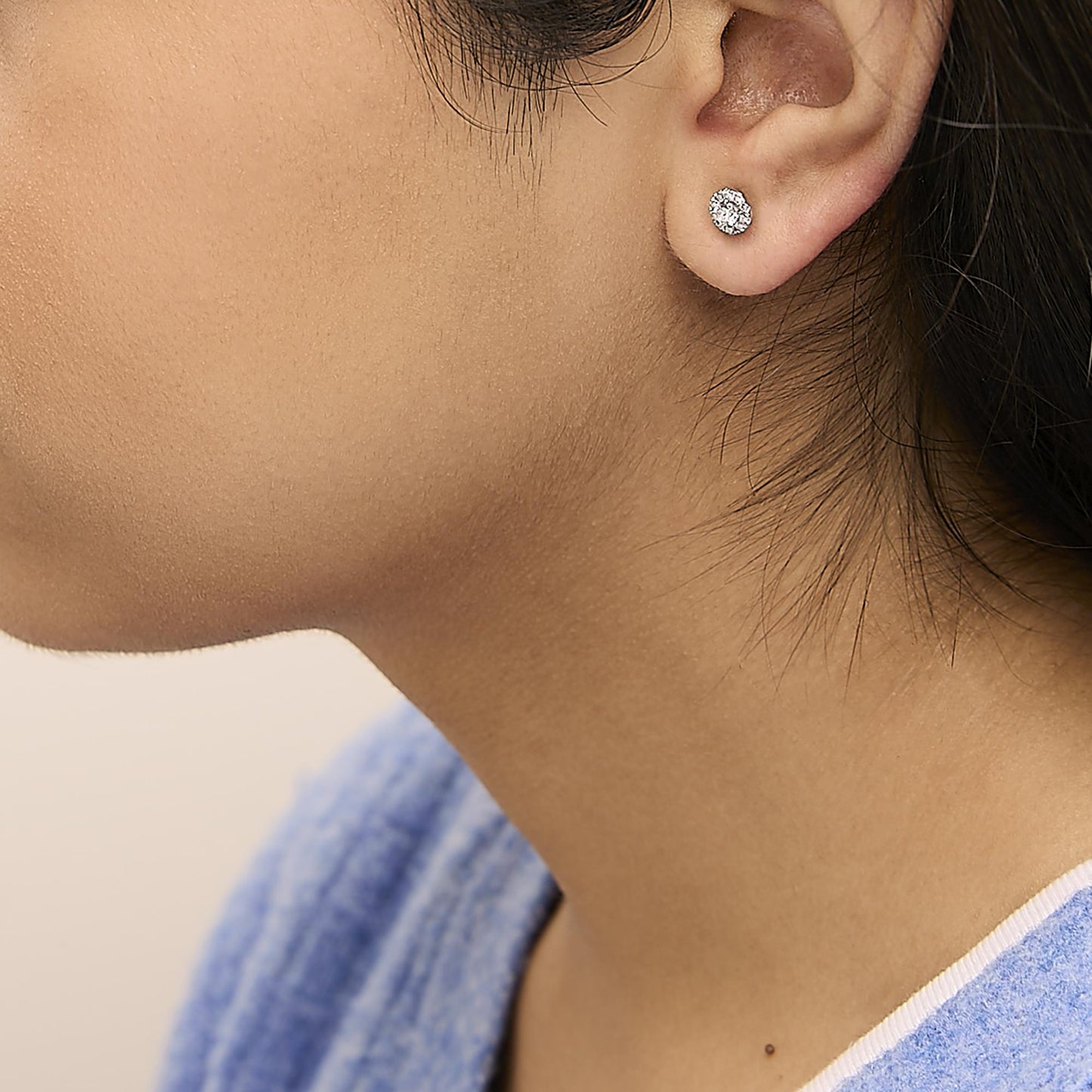 14K White Gold 1/3 Cttw Lab-Grown Diamond Halo Stud Earring (F-G Color, VS1-VS2 Clarity)-3