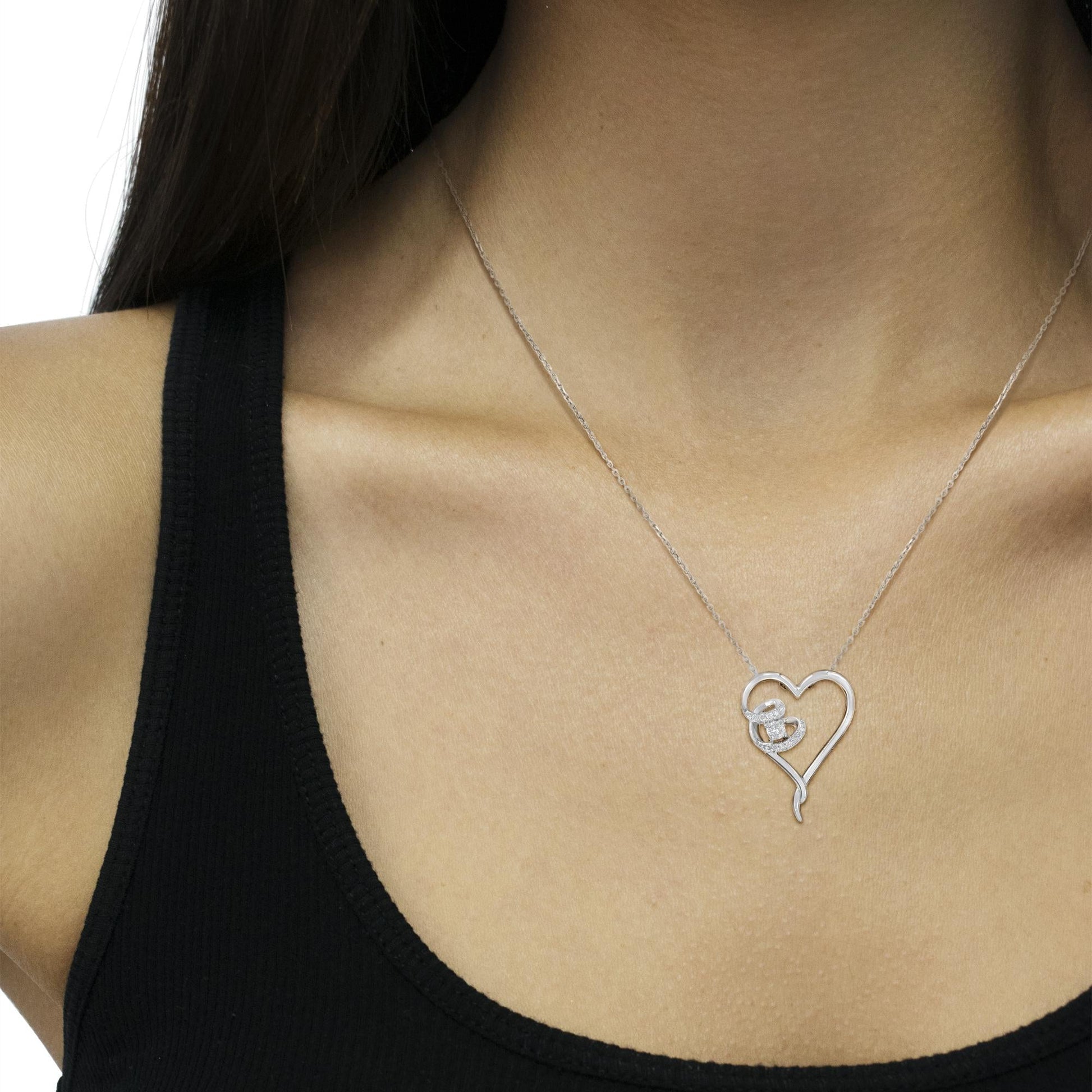 .925 Sterling Silver 1/10 cttw Diamond Heart Pendant Necklace (H-I, I1-I2)-3