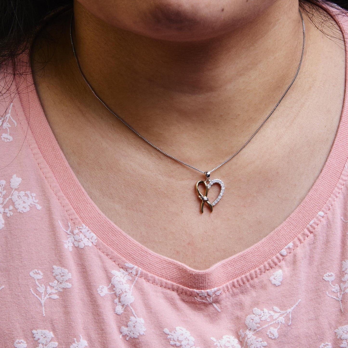 10K Yellow Gold Plated .925 Sterling Silver 1/5 Cttw Diamond Ribbon Heart Pendant Necklace (H-I Color, I2-I3 Clarity) - 18"-3