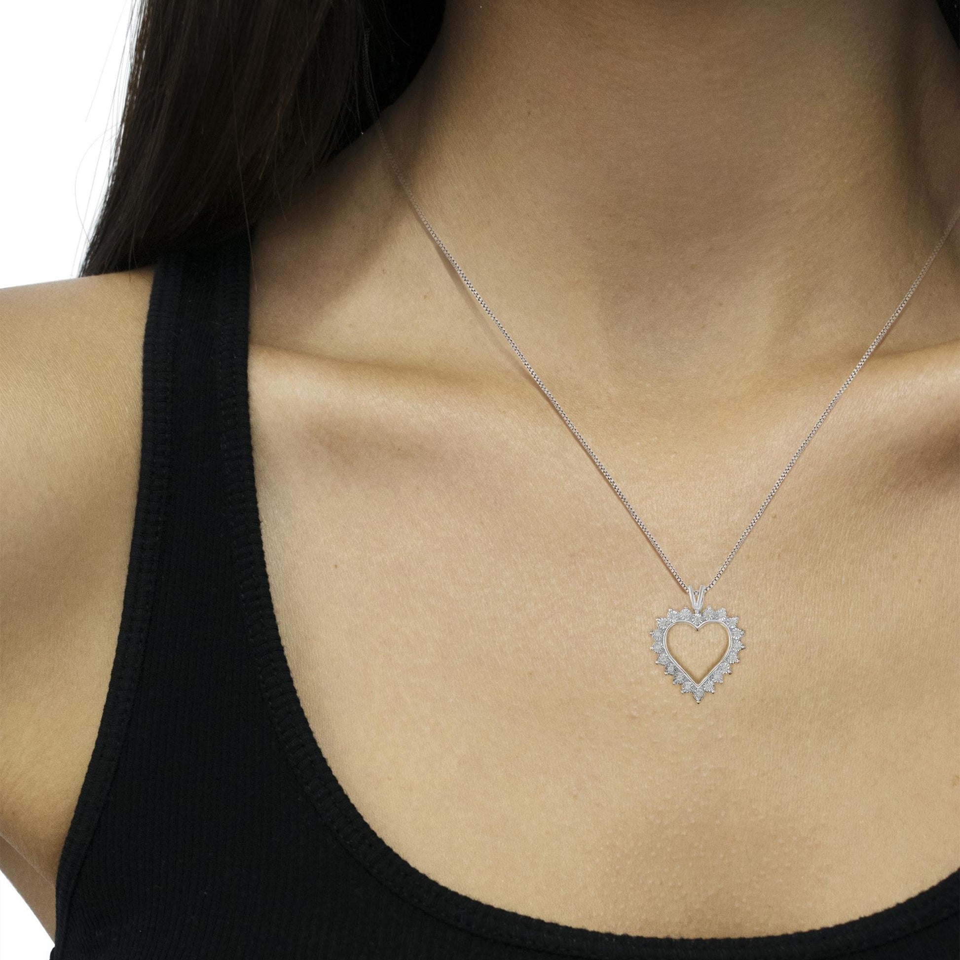 .925 Sterling Silver 1/4 Cttw Miracle Set Diamond Open Heart 18" Pendant Necklace (I-J Color, I3 Clarity)-3