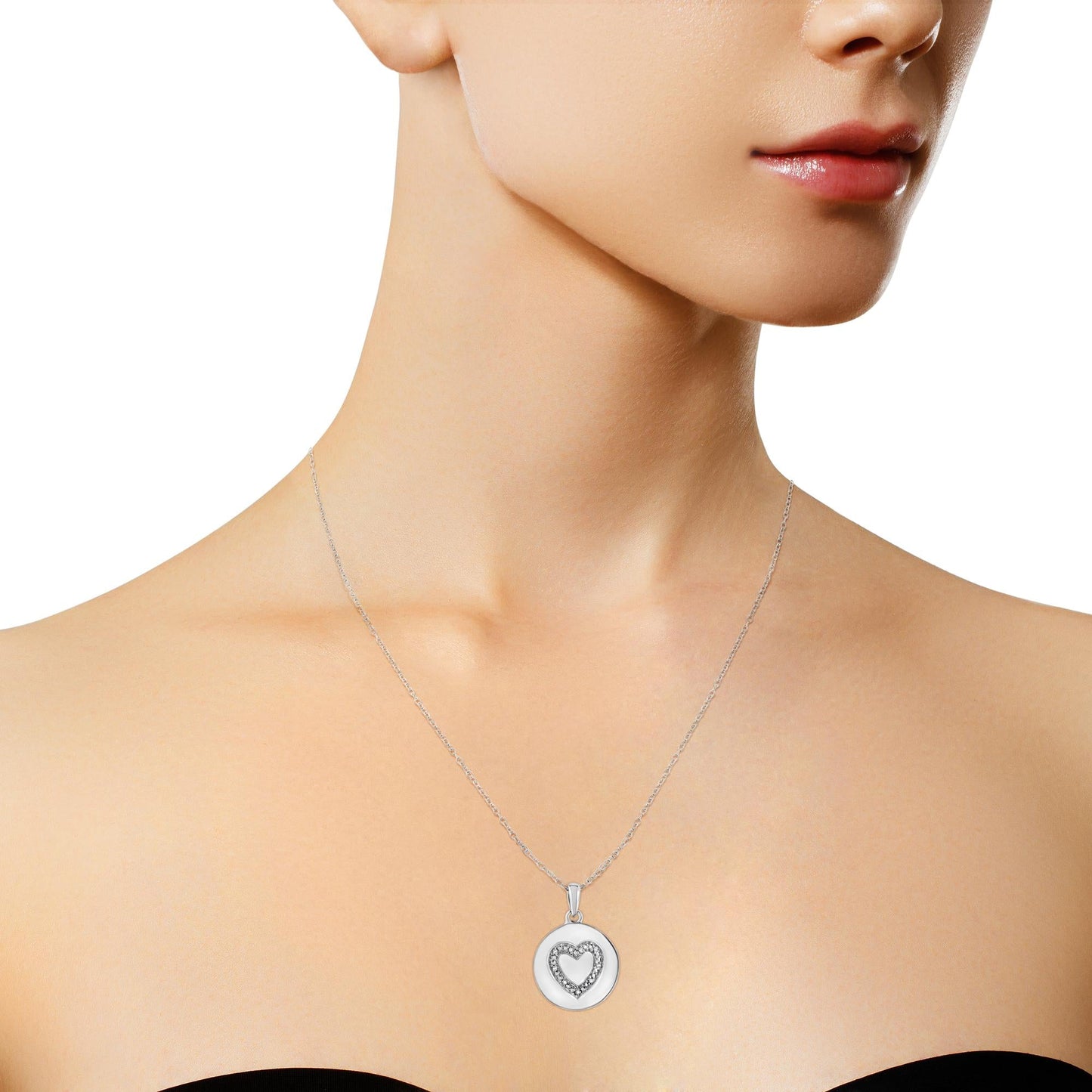 .925 Sterling Silver Prong-Set Diamond Accent Heart Emblemed 18" Pendant Necklace (I-J Color, I1-I2 Clarity)-4
