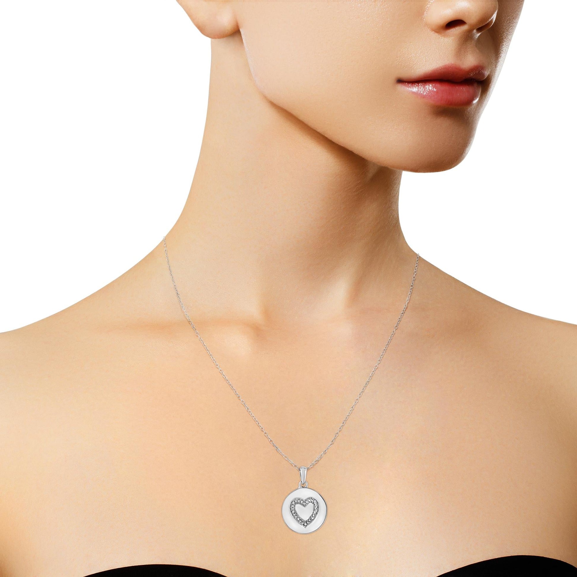 .925 Sterling Silver Prong-Set Diamond Accent Heart Emblemed 18" Pendant Necklace (I-J Color, I1-I2 Clarity)-4