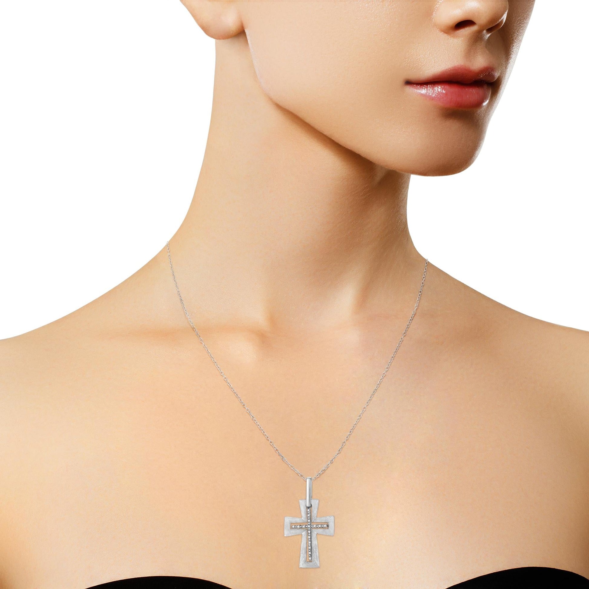 .925 Sterling Silver Prong-Set Diamond Accent Cross 18" Pendant Necklace (I-J Color, I1-I2 Clarity)-4