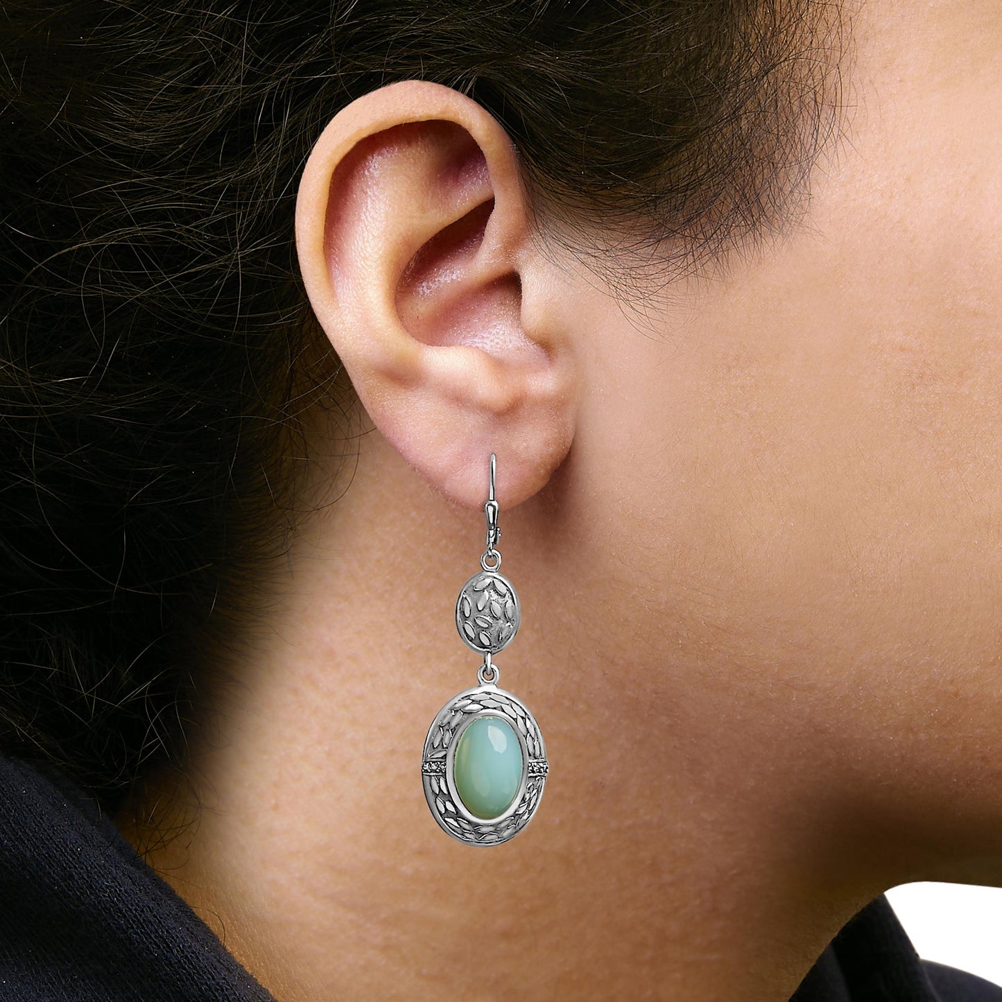 .925 Sterling Silver Chalcedony Diamond Accent Drop and Dangle Earring (K-L Color, I1-I2 Clarity)-3