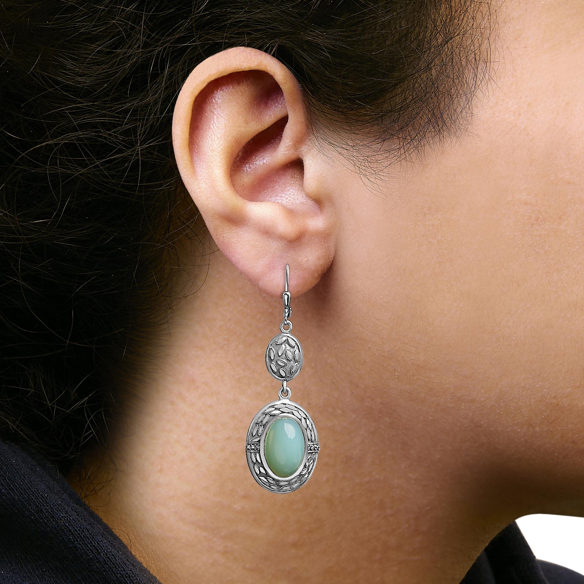 .925 Sterling Silver Chalcedony Diamond Accent Drop and Dangle Earring (K-L Color, I1-I2 Clarity)-3
