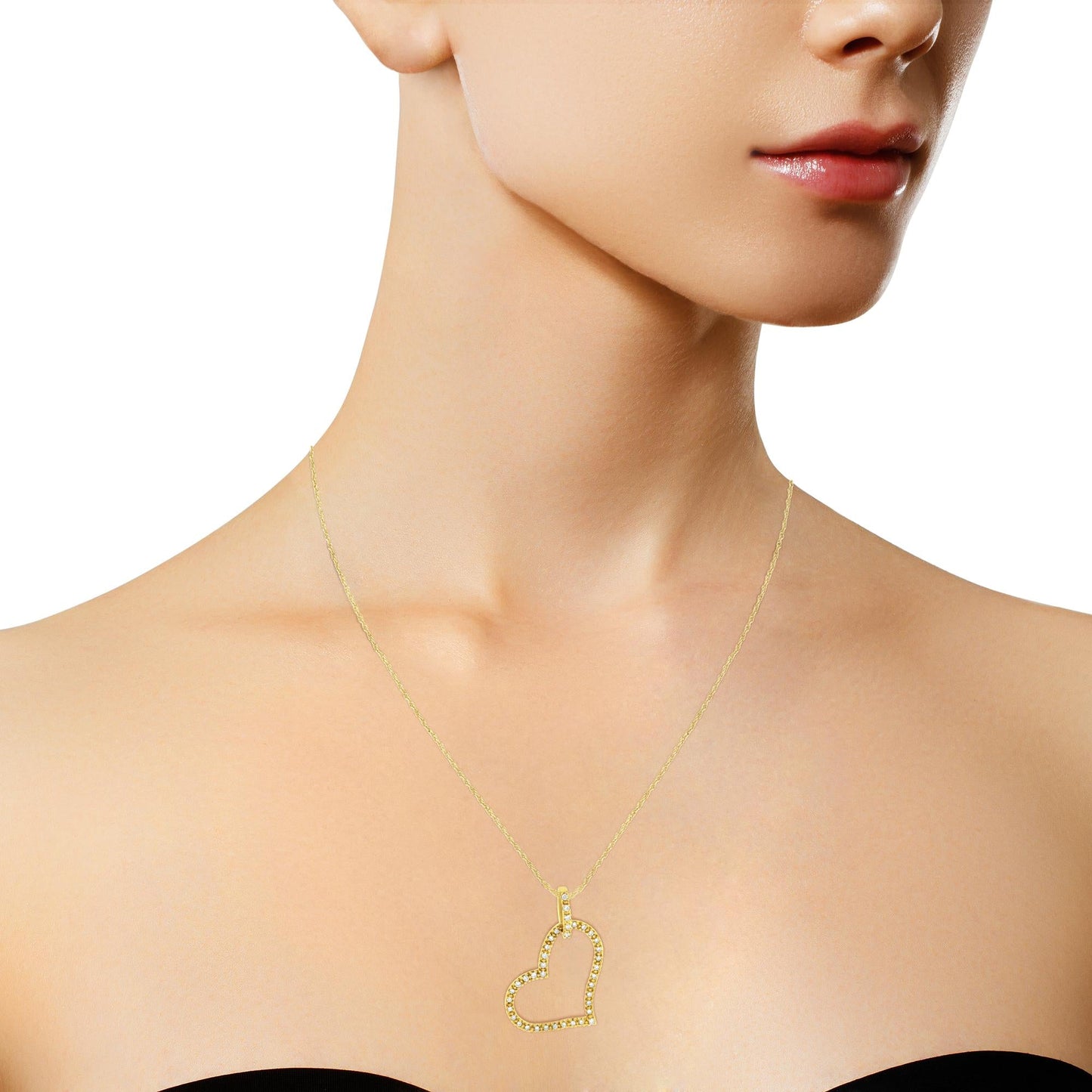 10K Yellow Gold 1/4 cttw Prong Set Round-Cut Diamond Open Heart 18" Pendant Necklace (K-L Color, I1-I2 Clarity)-3