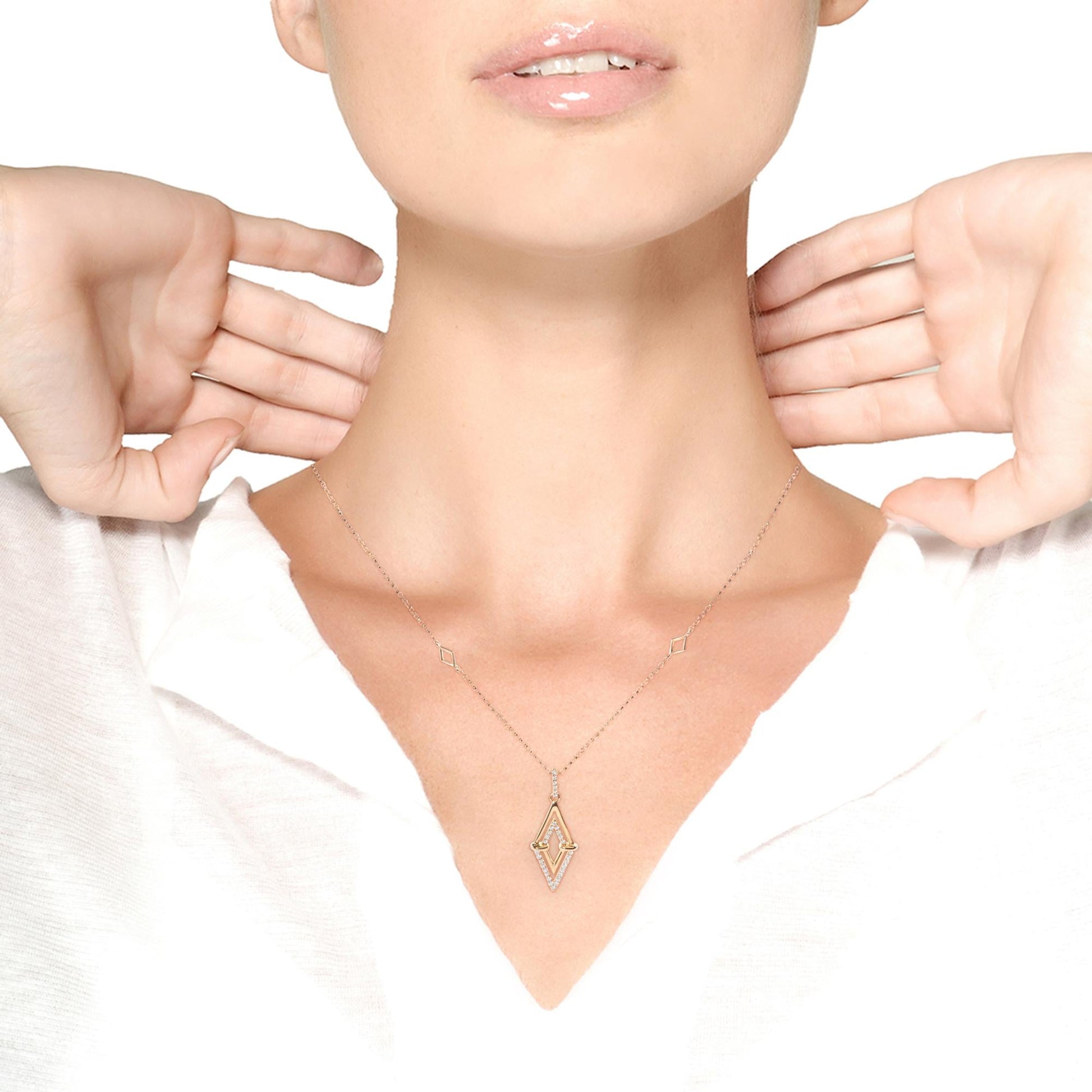 14K Yellow Gold 1/4 Cttw Diamond Double Triangle Geometric 18" Pendant Necklace (G-H Color, SI1-SI2 Clarity)-3