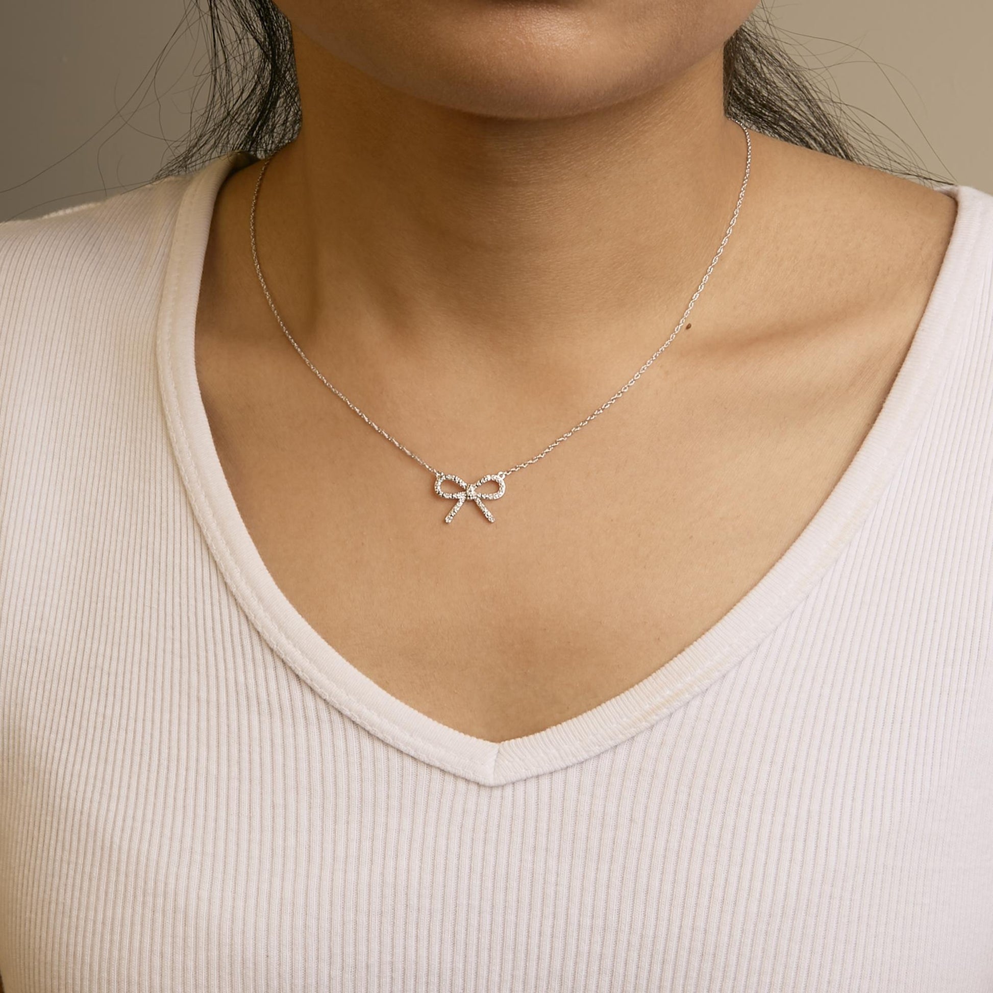 .925 Sterling Silver Diamond Accent Ribbon Bow Knot Pendant Necklace (J-K Color, I2-I3 Clarity) - 18" Inches-3