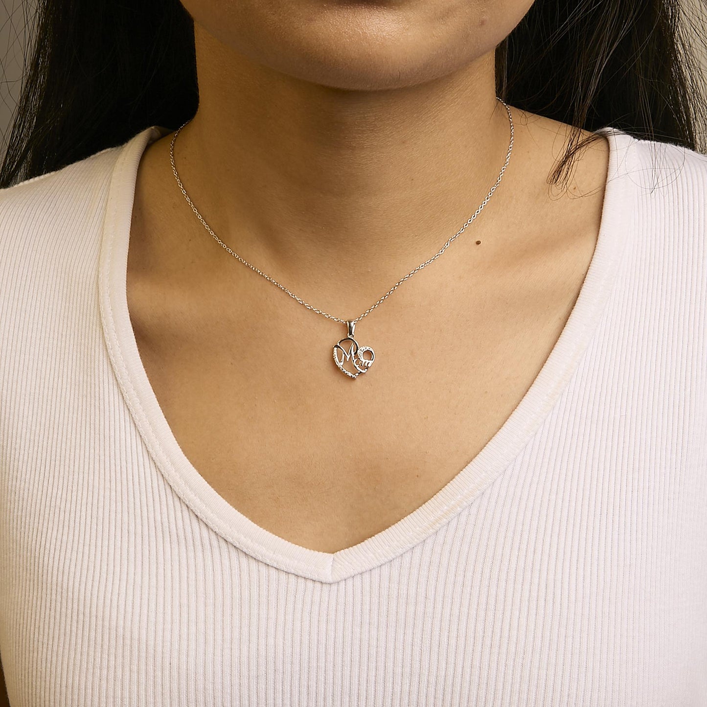 .925 Sterling Silver Cursive Mom Heart Diamond Accent Pendant Necklace (J-K Color, I2-I3 Clarity) - 18" Inches-3