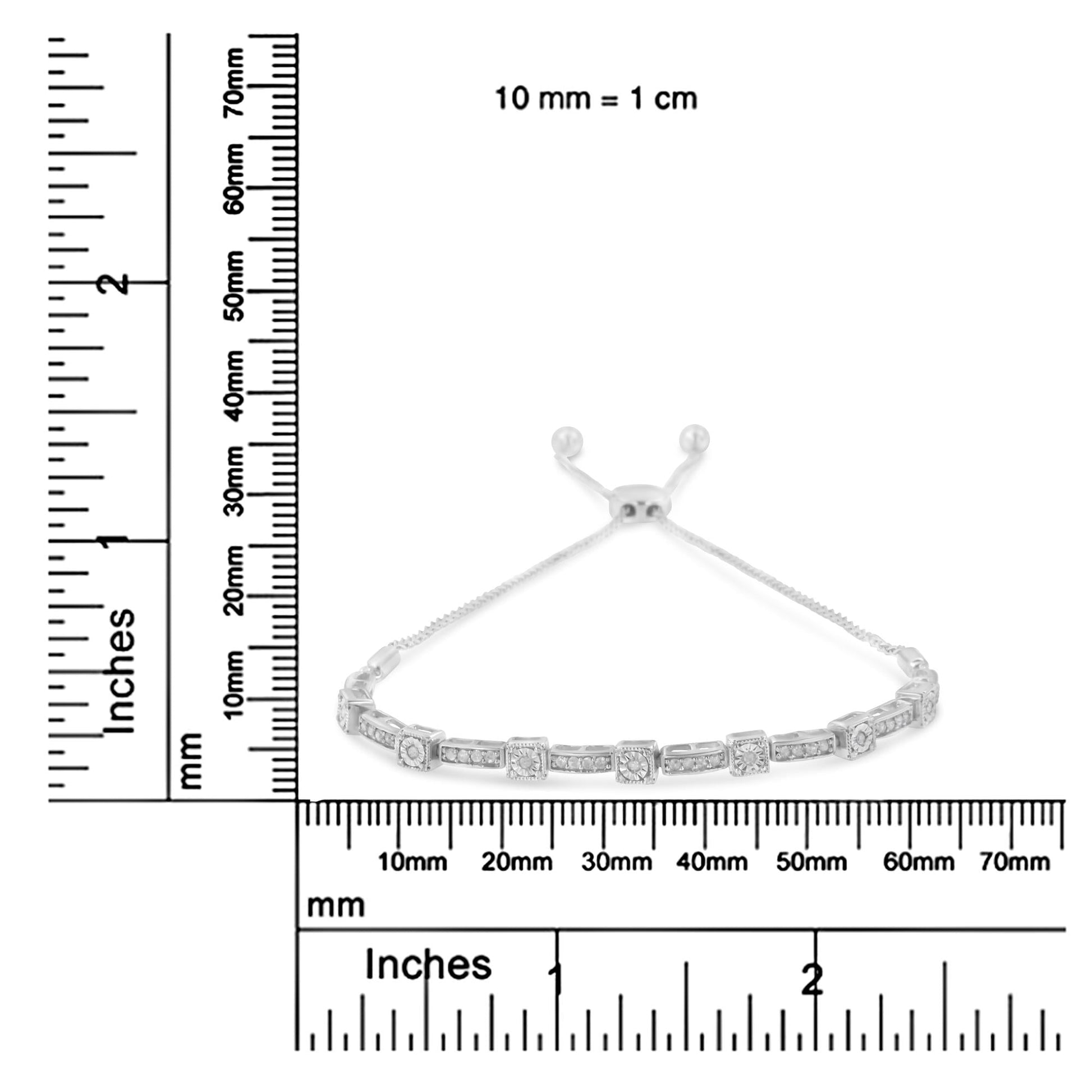 .925 Sterling Silver 1/4 Cttw Diamond 4”-10” Adjustable Bolo Alternating Square and Rectangle Bolo Bracelet (I-J Color, I3 Clarity)-4