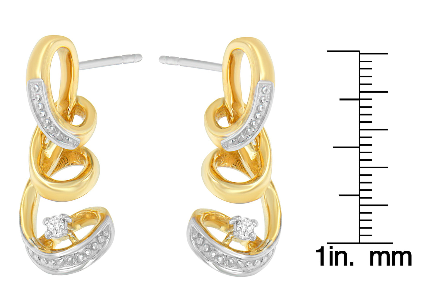 Espira 10K Two Tone Gold Round cut Diamond Earring (0.05 cttw, J-K Color, I2-I3 Clarity)-4