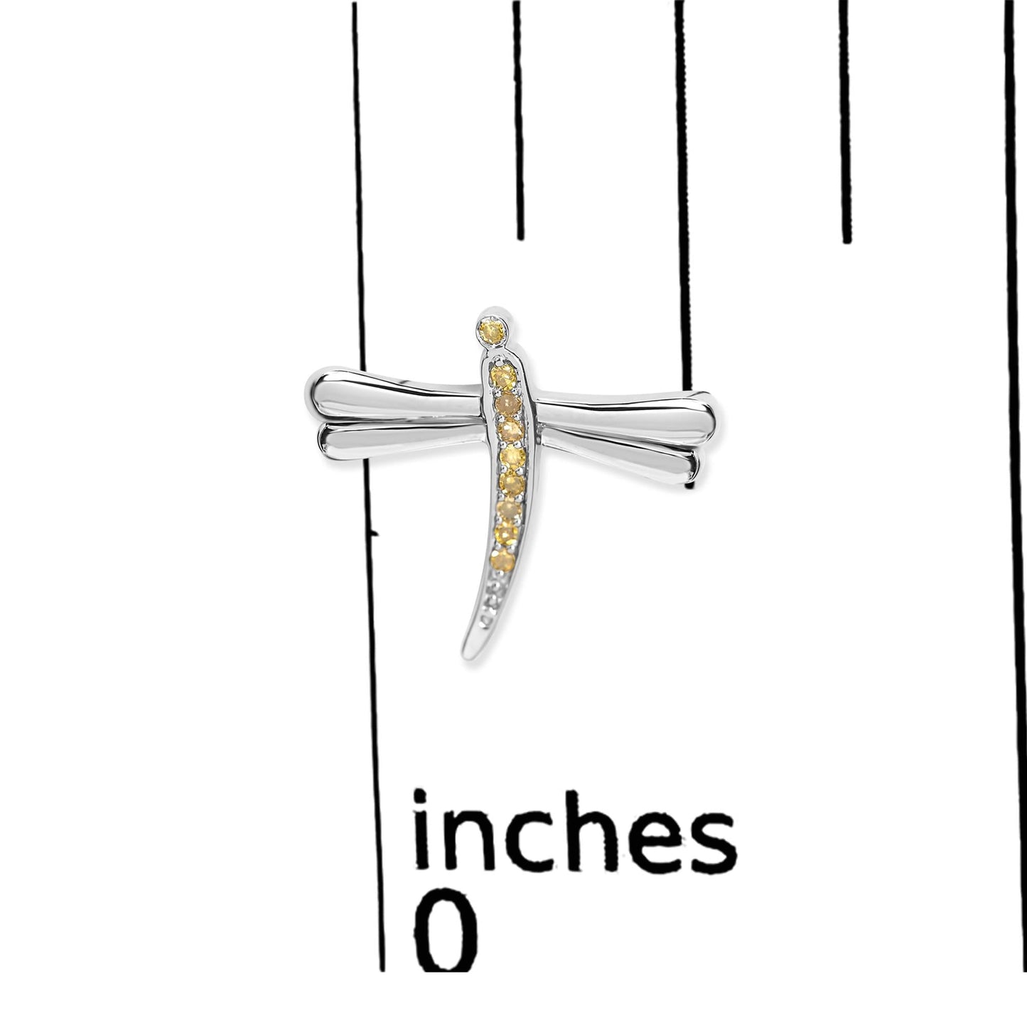 .925 Sterling Silver Yellow Diamond Accent Dragonfly Stud Earrings (Yellow Color, I2-I3 Clarity)-4