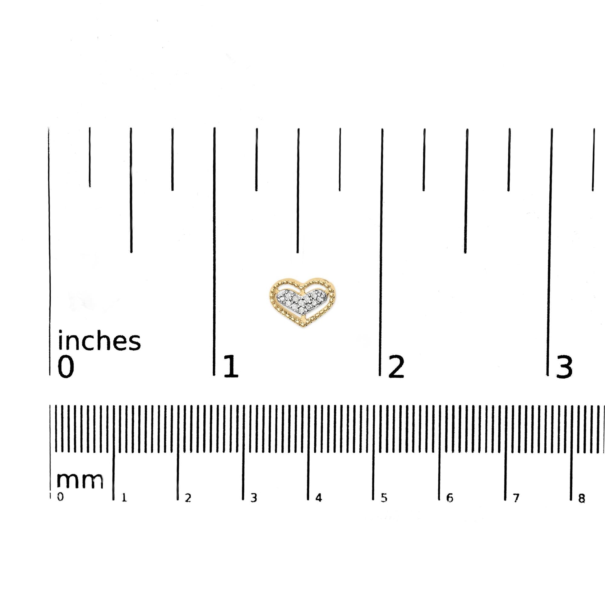 10K Yellow Gold 1/10 Cttw Diamond Heart and Beaded Halo Stud Earrings (I-J Color, I1-I2 Clarity)-4