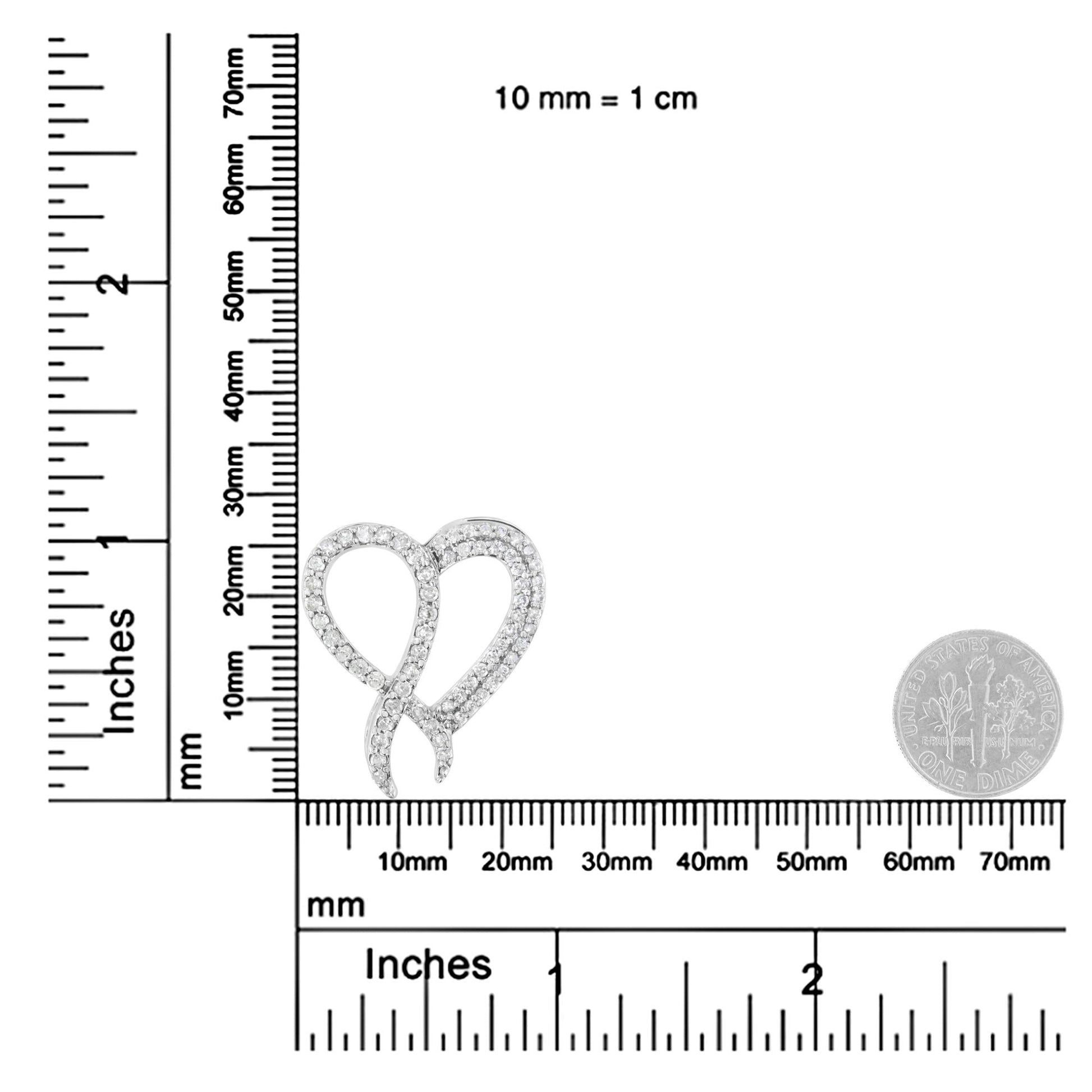 .925 Sterling Silver 1 cttw Diamond Heart and Ribbon 18" Pendant Necklace (I-J Clarity, I2-I3 Color) - 18"-4