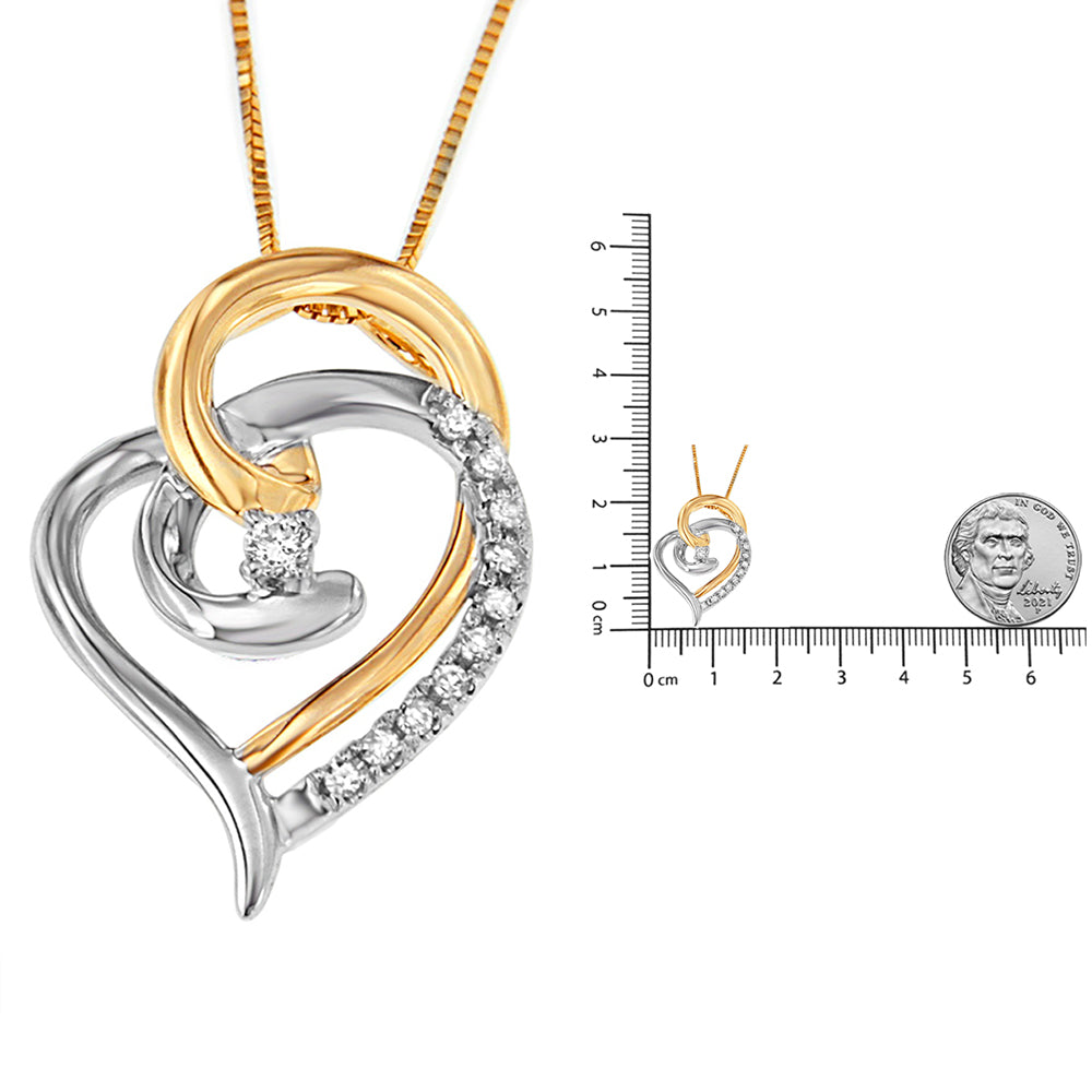 10K Yellow and White Gold Diamond Accent Open Double Heart Spiral Curl 18" Pendant Necklace (J-K Color, I2-I3 Clarity)-4