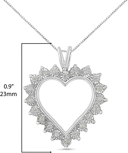 .925 Sterling Silver 1/4 Cttw Miracle Set Diamond Open Heart 18" Pendant Necklace (I-J Color, I3 Clarity)-4