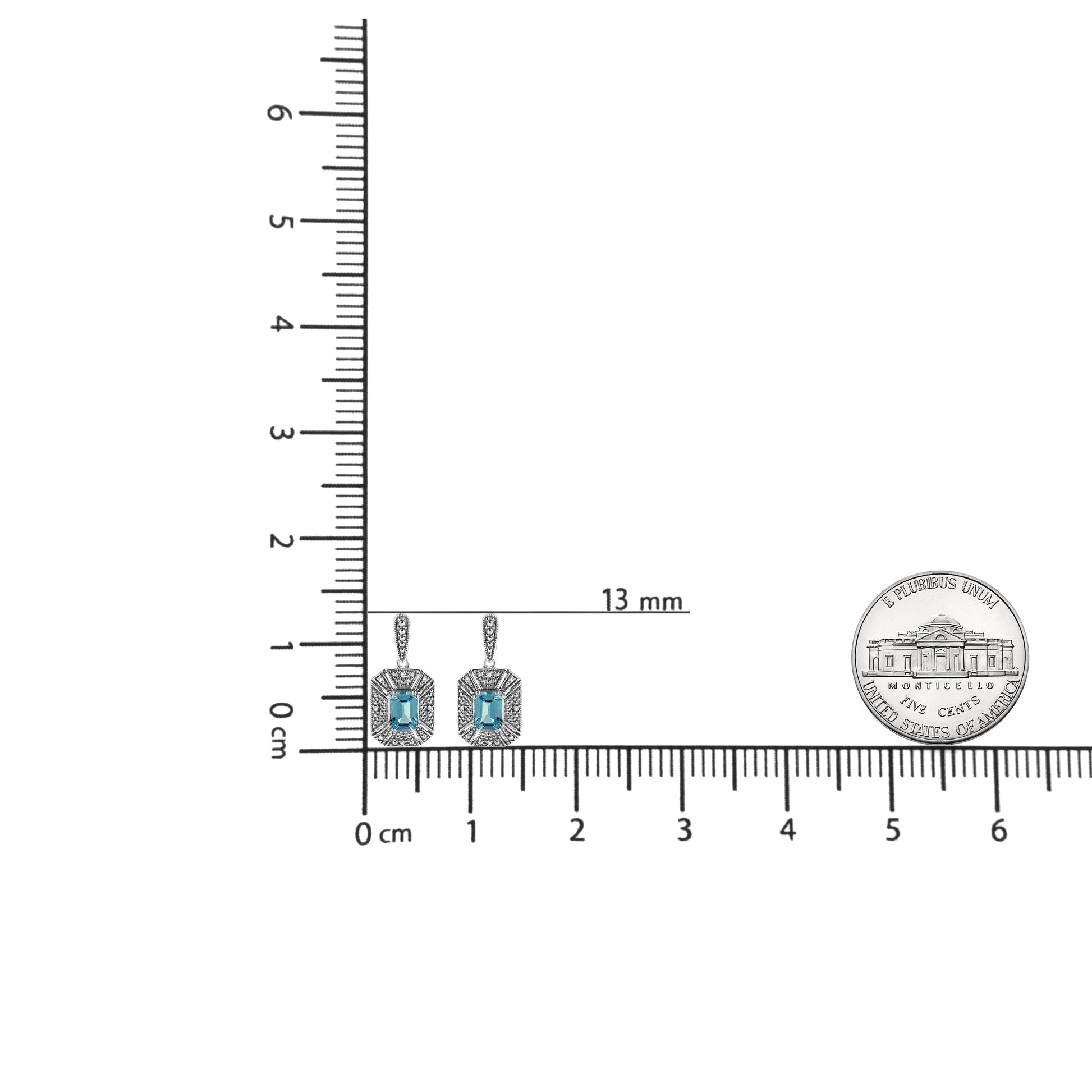 .925 Sterling Silver 7x5MM Emerald Shape Blue Topaz and Diamond Accent Art Deco Halo Style Drop and Dangle Earrings (I-J Color, I1-I2 Clarity)-4