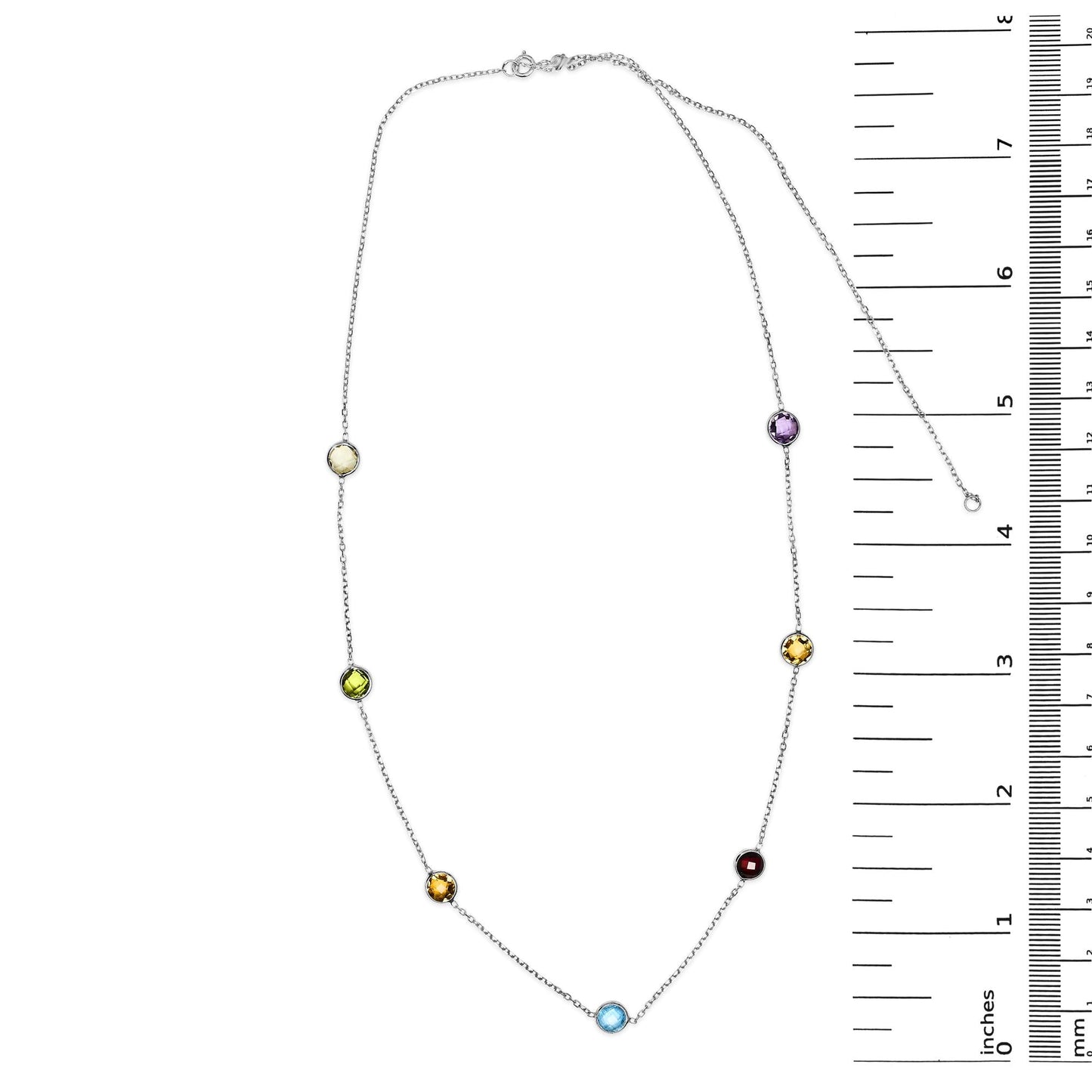 14K White Gold Bezel Set Mixed Gemstone 7 Station Adjustable 18"-24" Necklace-4