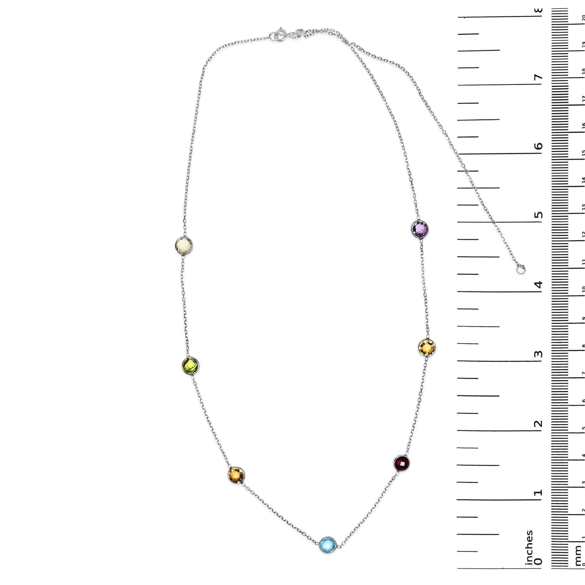 14K White Gold Bezel Set Mixed Gemstone 7 Station Adjustable 18"-24" Necklace-4