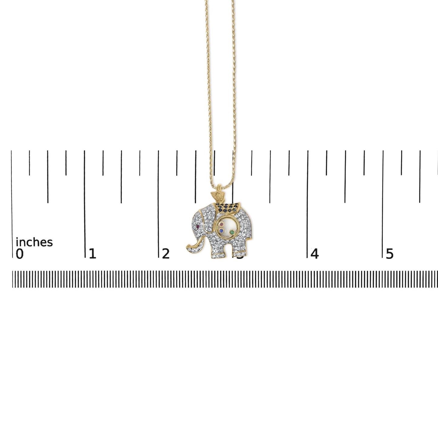 18K Yellow Gold 3/4 Cttw Diamond Elephant Shaker Pendant Necklace with Emerald, Ruby, and Sapphire (G-H Color, VS2-SI1 Clarity)-4