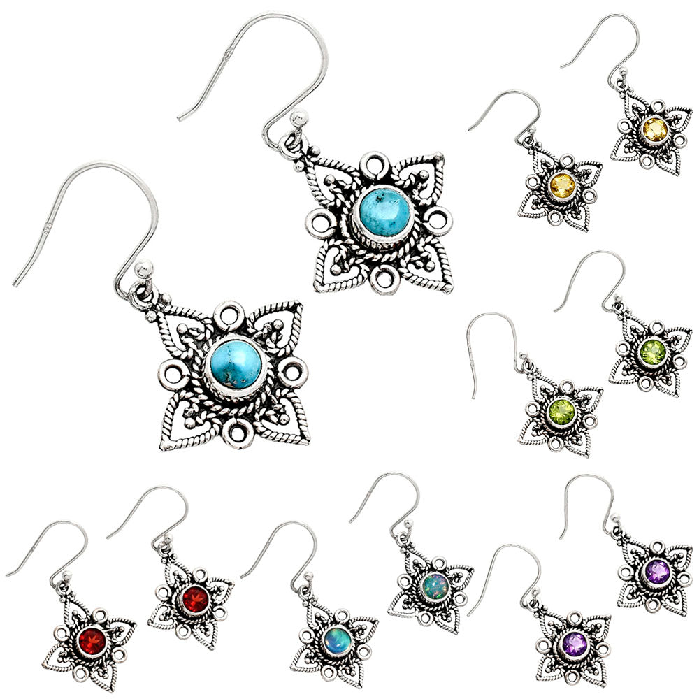 Natural Gemstones Round Shape 925 Sterling Silver Earrings E-1250 AGE1003-0