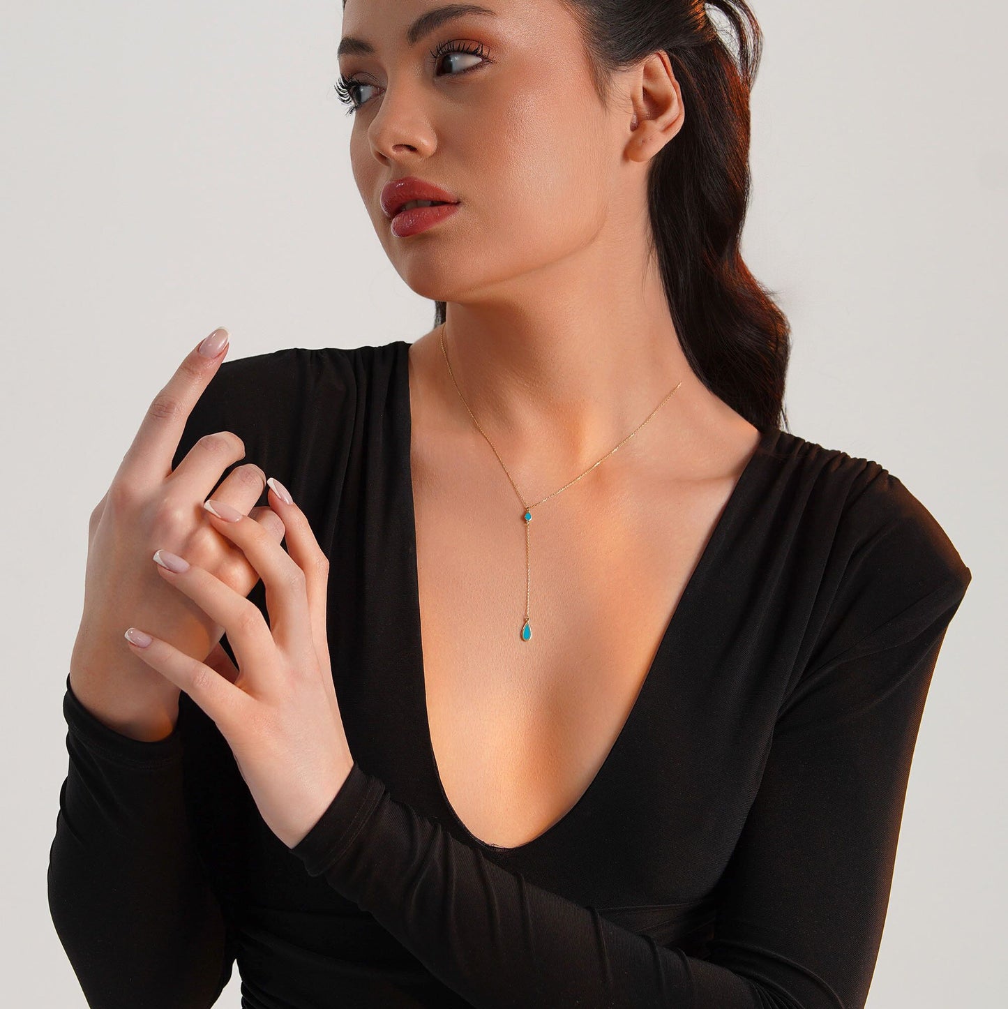Raindrop Lariat Necklace in 14K Gold-3